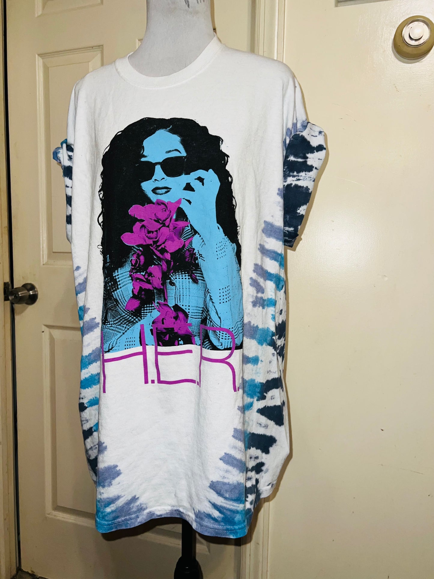 H.E.R Tie Dye Oversized Distressed Tee