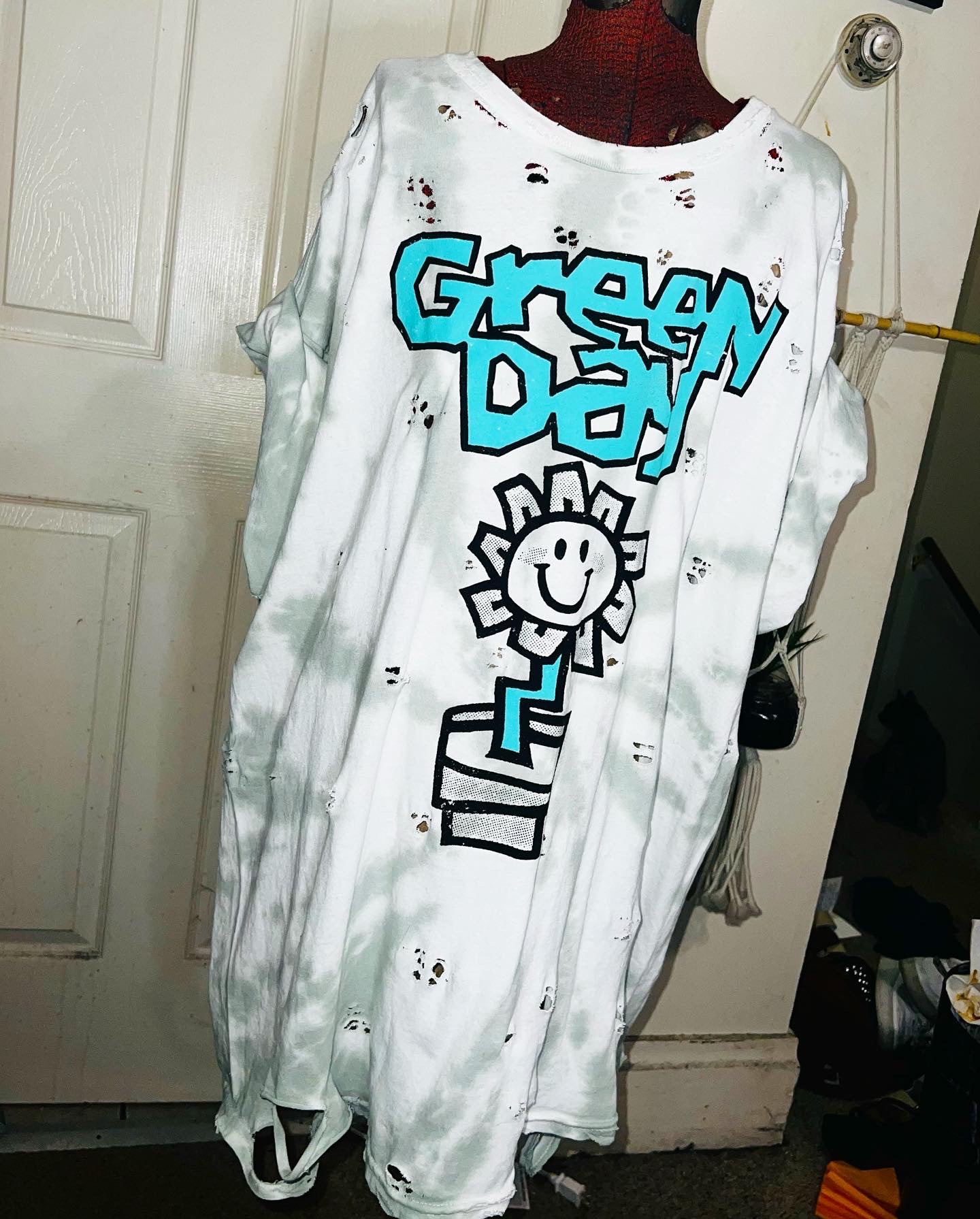 Green Day Tie Dye Double Sided Distressed Tee
