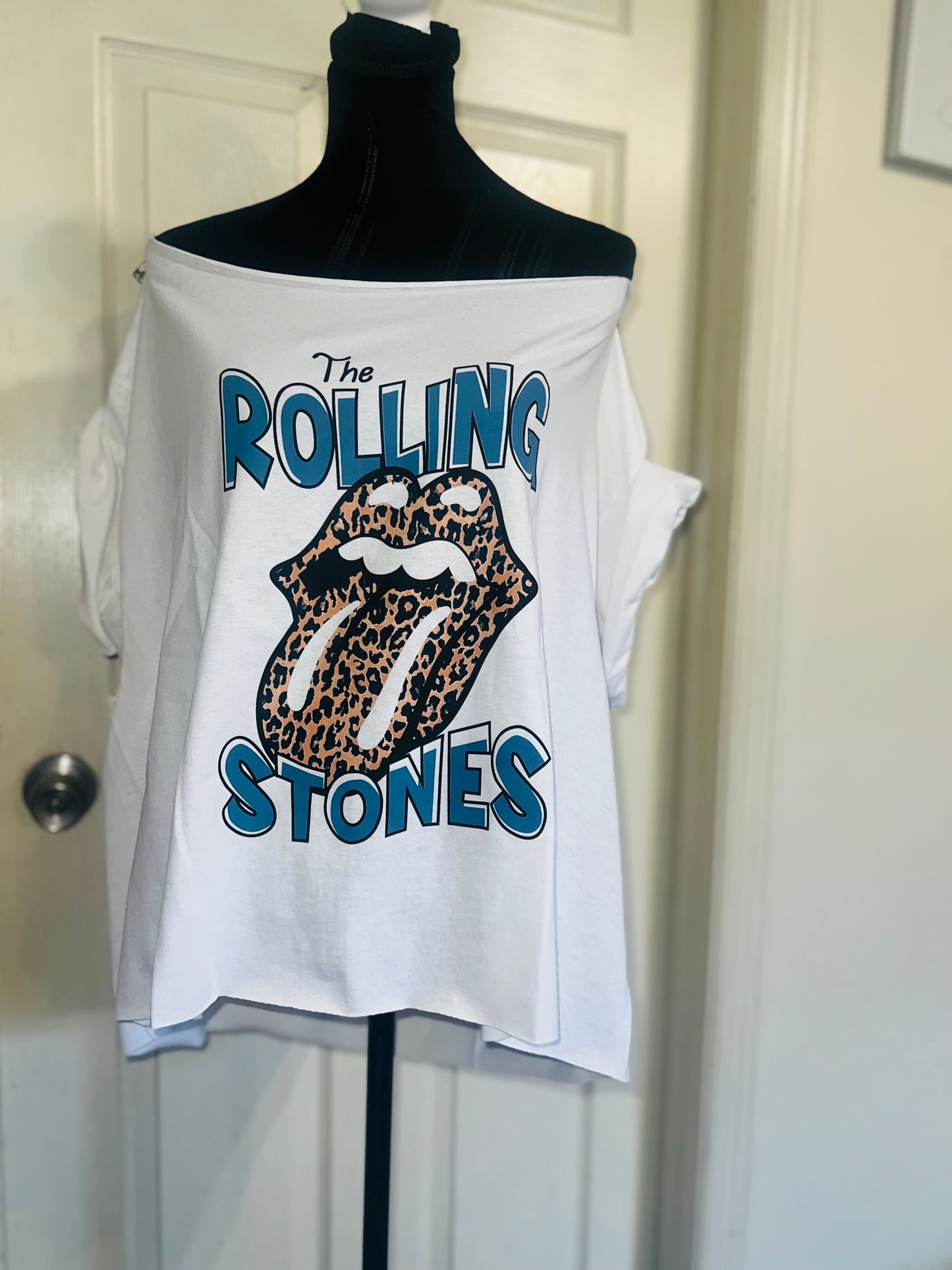 Rolling Stones Off The Shoulder Oversized Distressed Tee