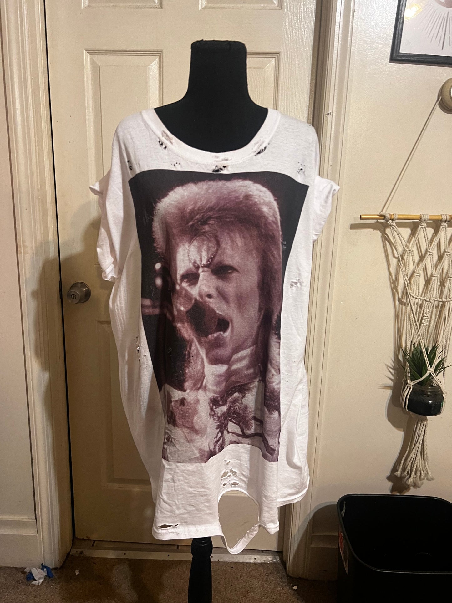 David Bowie Black & White Oversized Distressed Tee