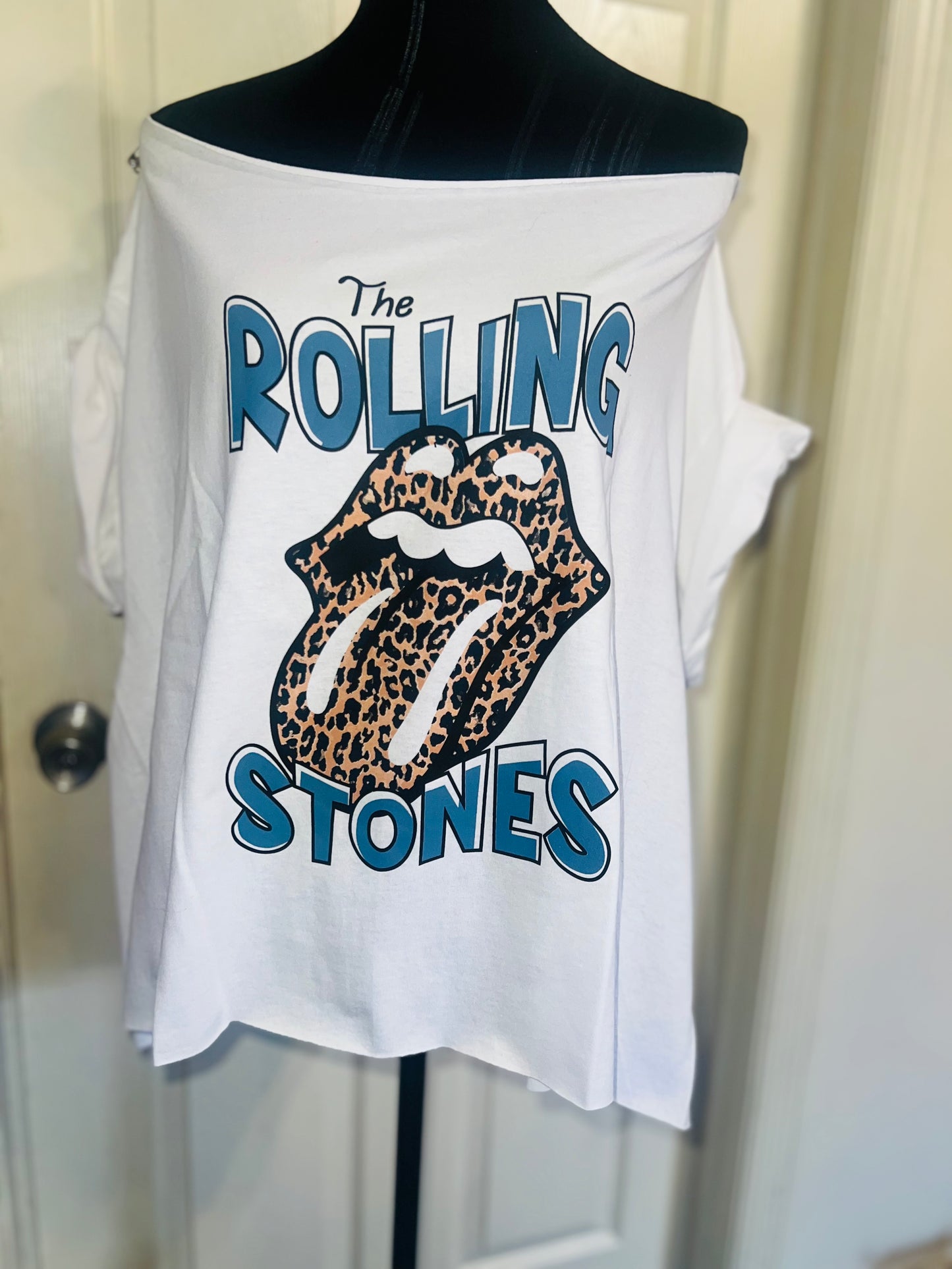 Rolling Stones Off The Shoulder Oversized Distressed Tee
