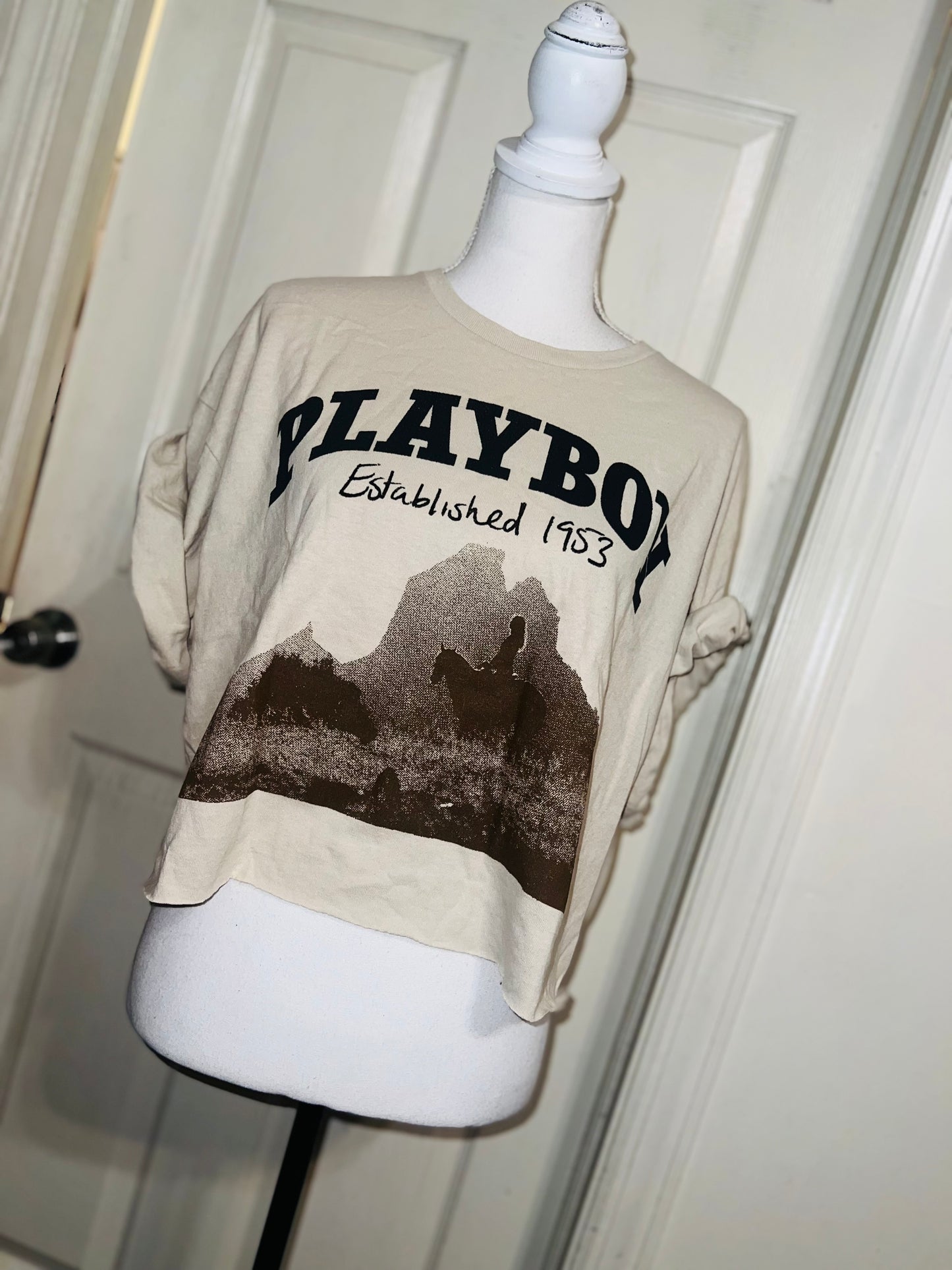 Playboy Oversized Distressed Cropped Tee