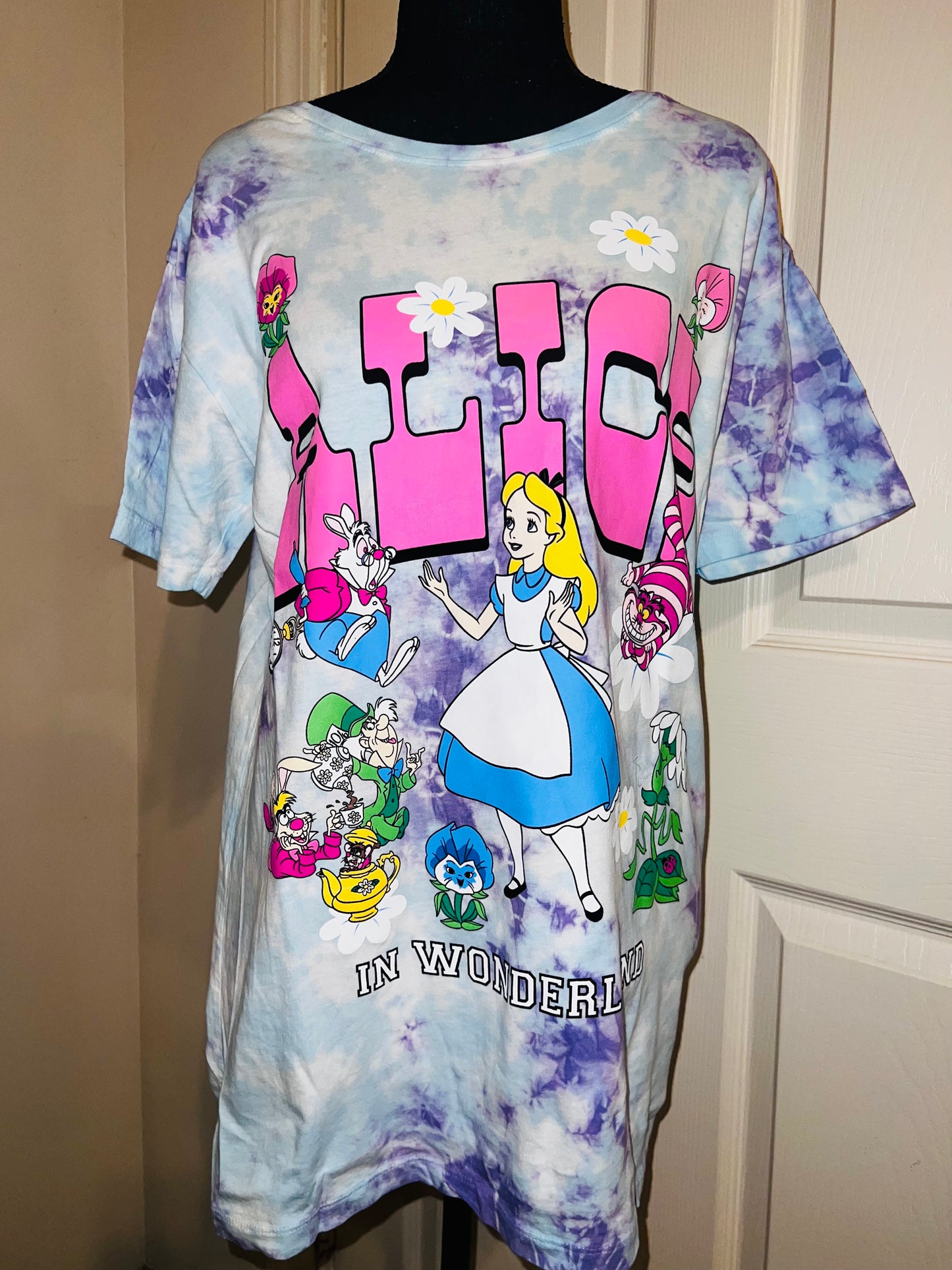 Alice in Wonderland Tie Dye Oversized Distressed Tee
