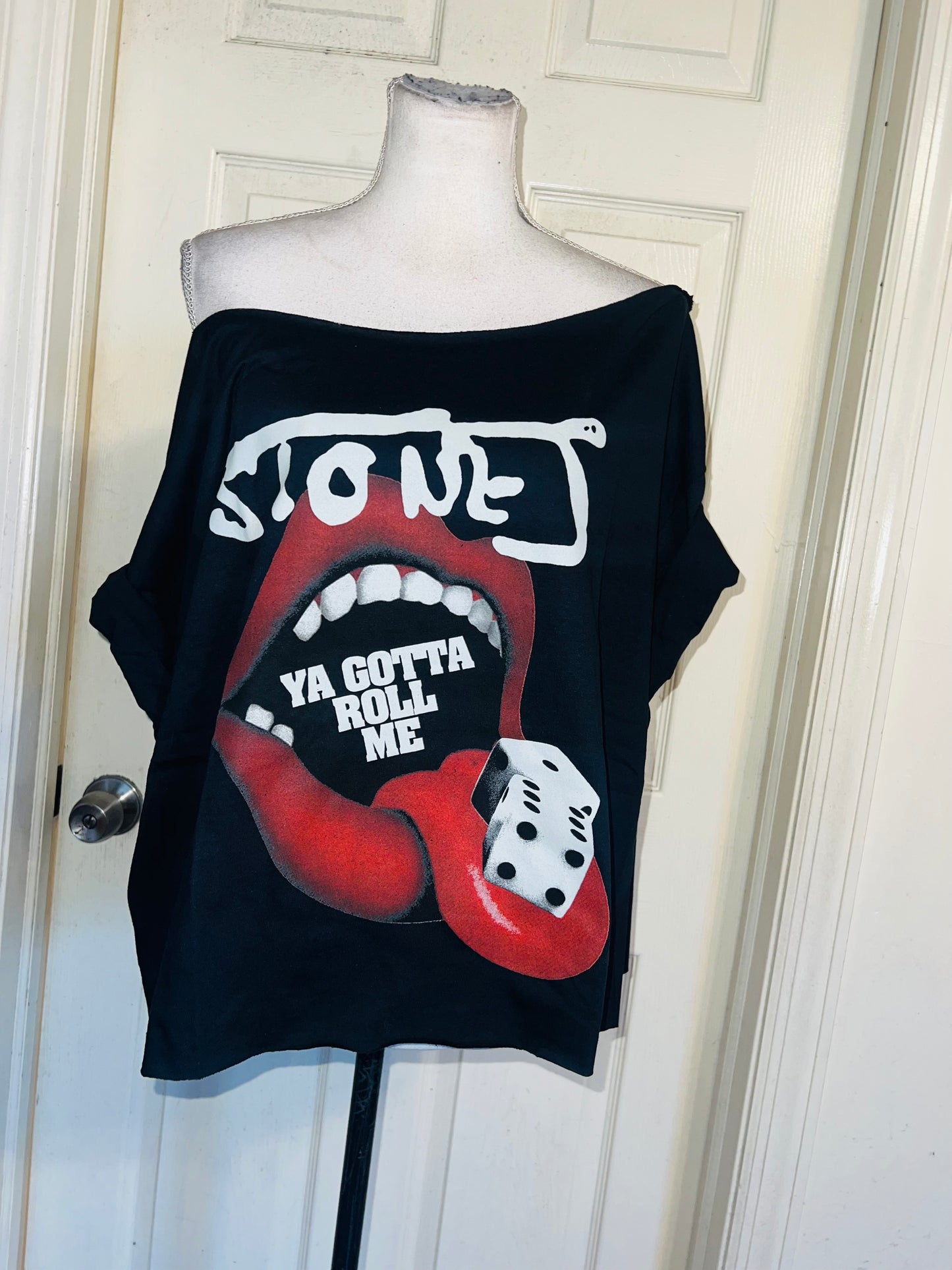 Rolling Stones Off The Shoulder Oversized Distressed Tee