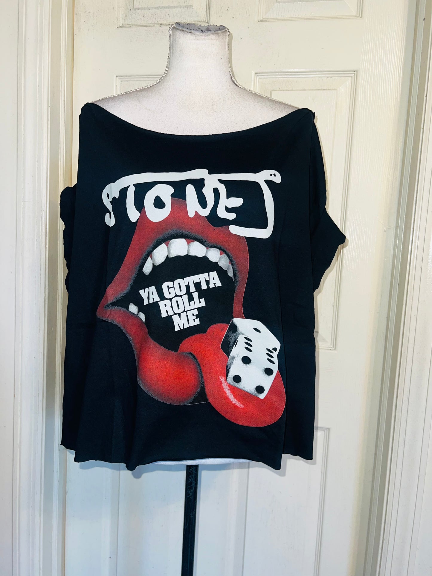 Rolling Stones Off The Shoulder Oversized Distressed Tee