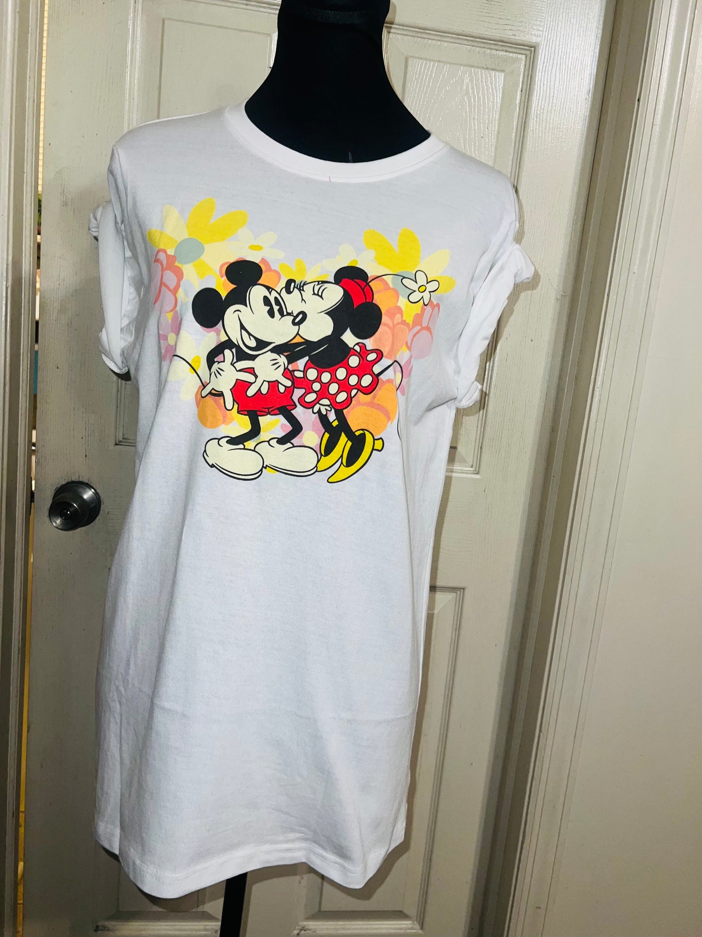 Mickey and Minnie Mouse Oversized Distressed Tee