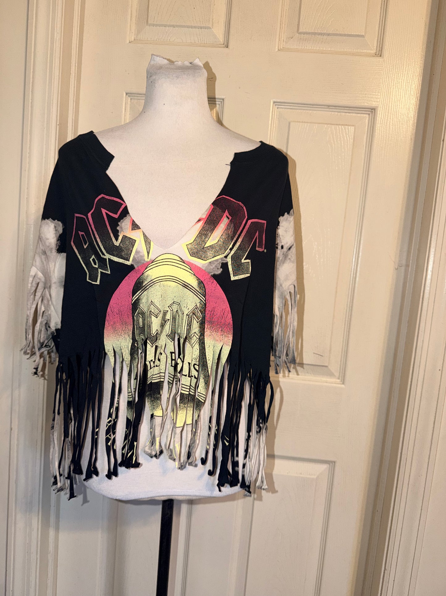 AC/DC Oversized Distressed Fringed Tee