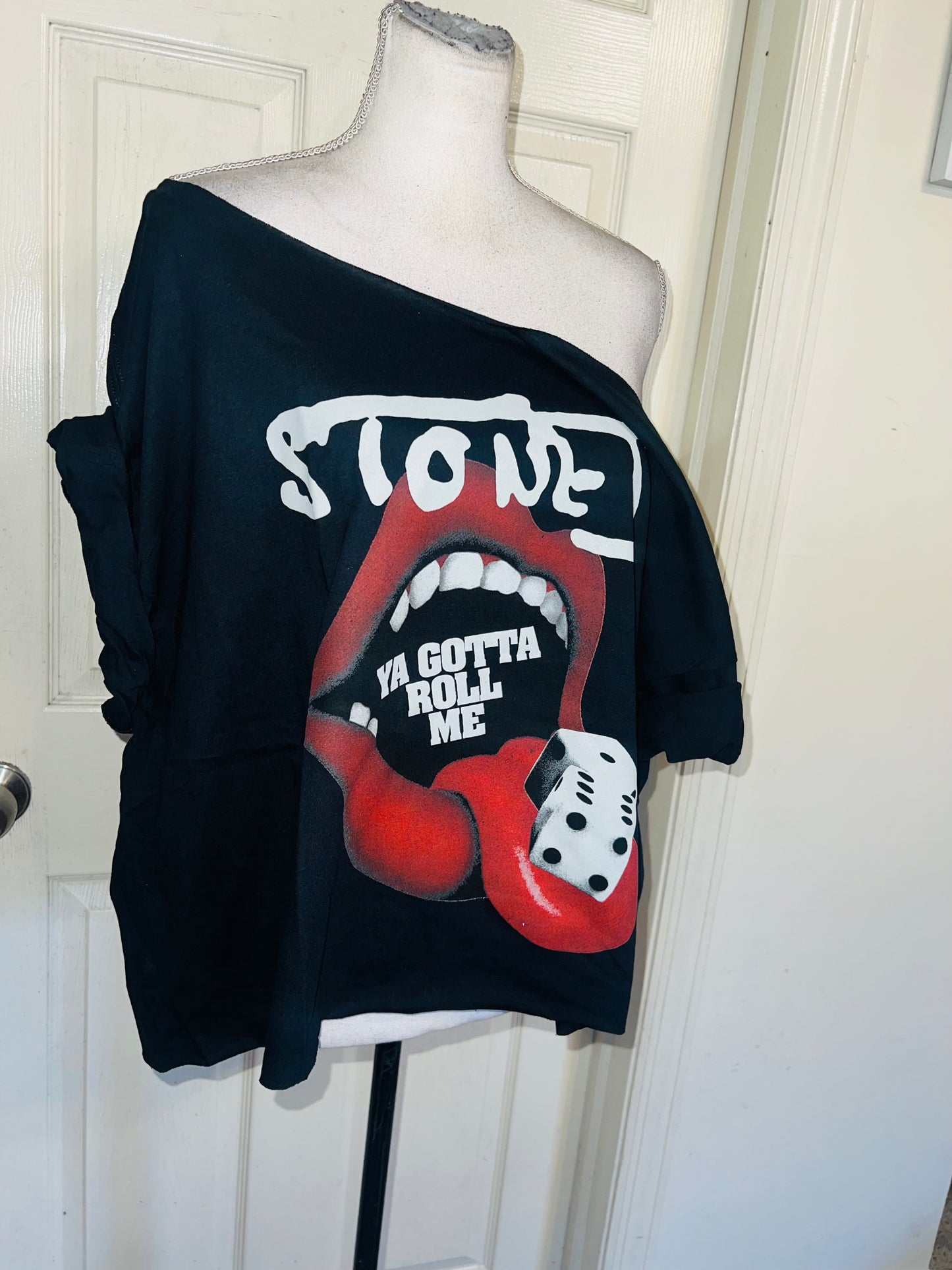 Rolling Stones Off The Shoulder Oversized Distressed Tee