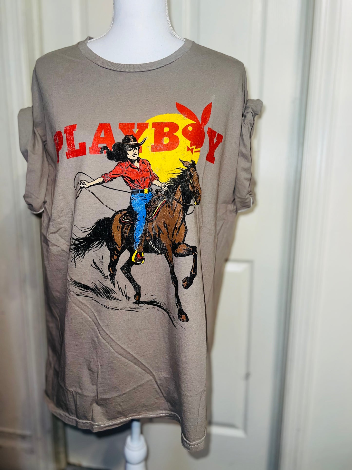 Playboy Cowgirl Oversized Distressed Tee