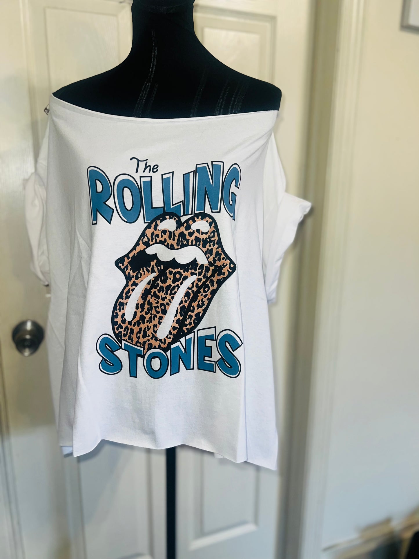 Rolling Stones Off The Shoulder Oversized Distressed Tee