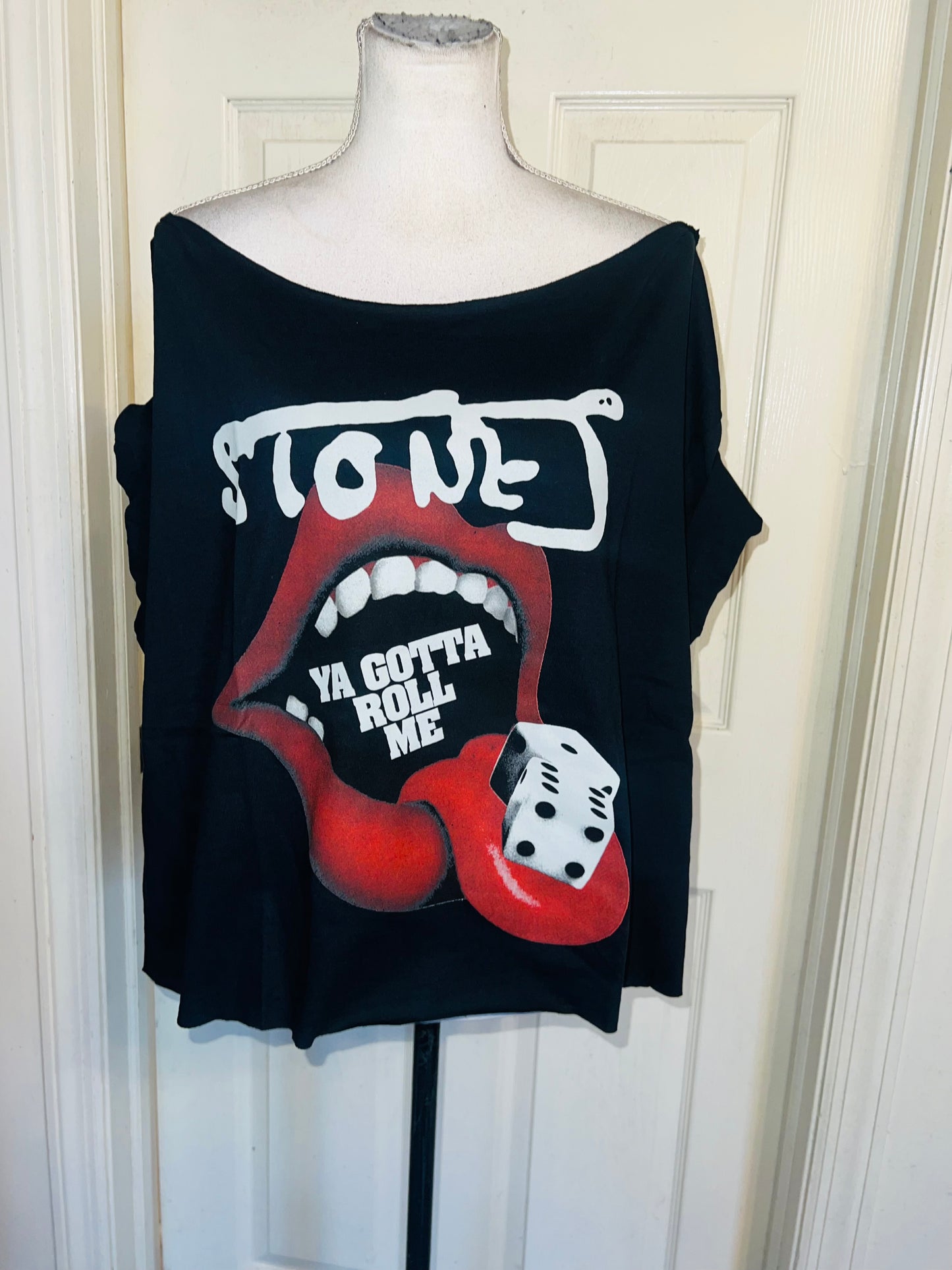 Rolling Stones Off The Shoulder Oversized Distressed Tee
