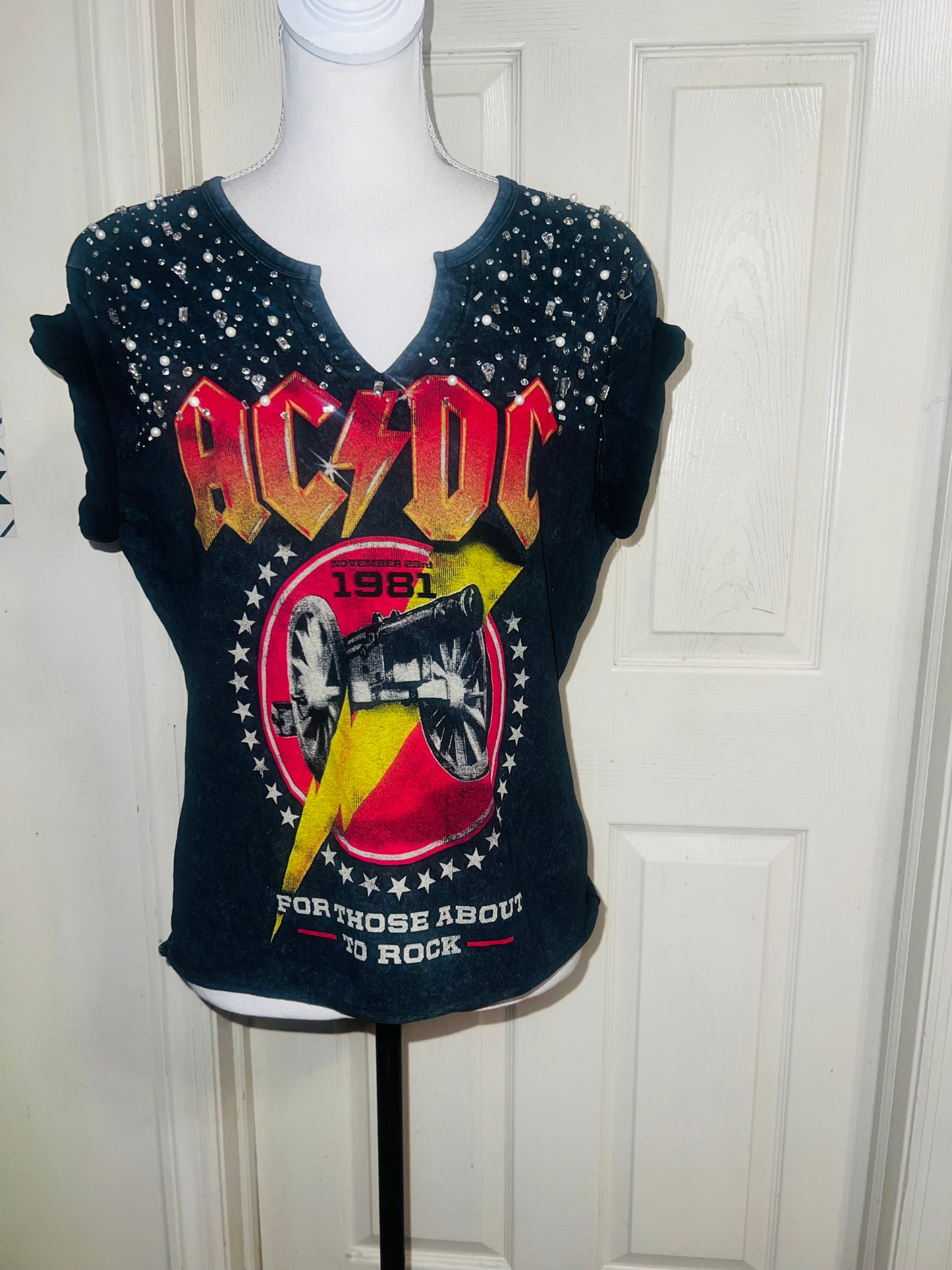 AC/DC Distressed Embellished Tee