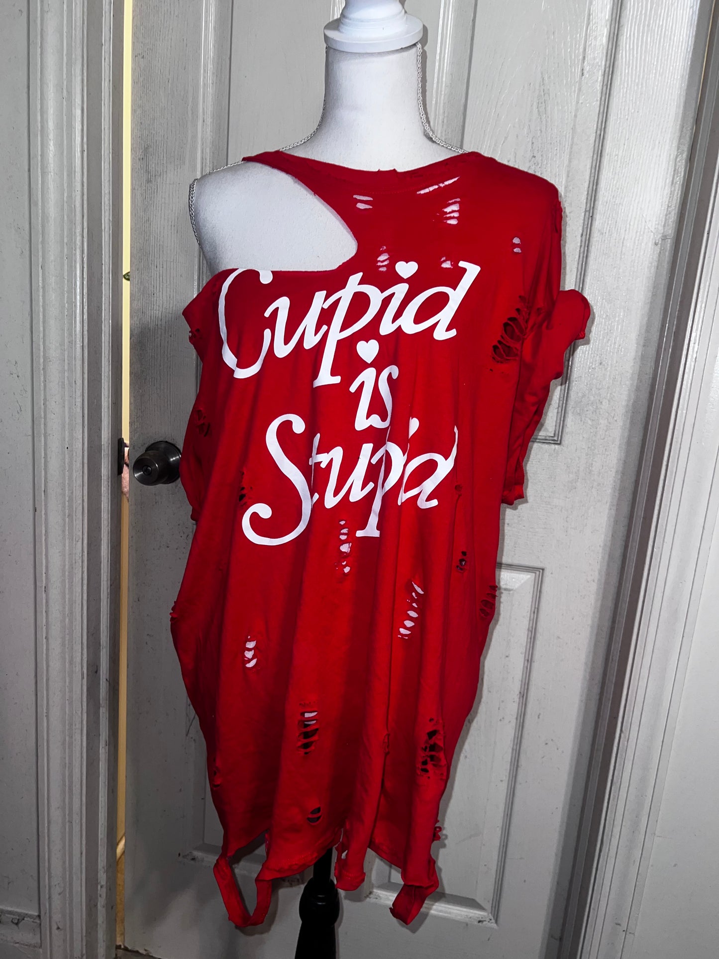 Cupid is Stupid Oversized Distressed Tee