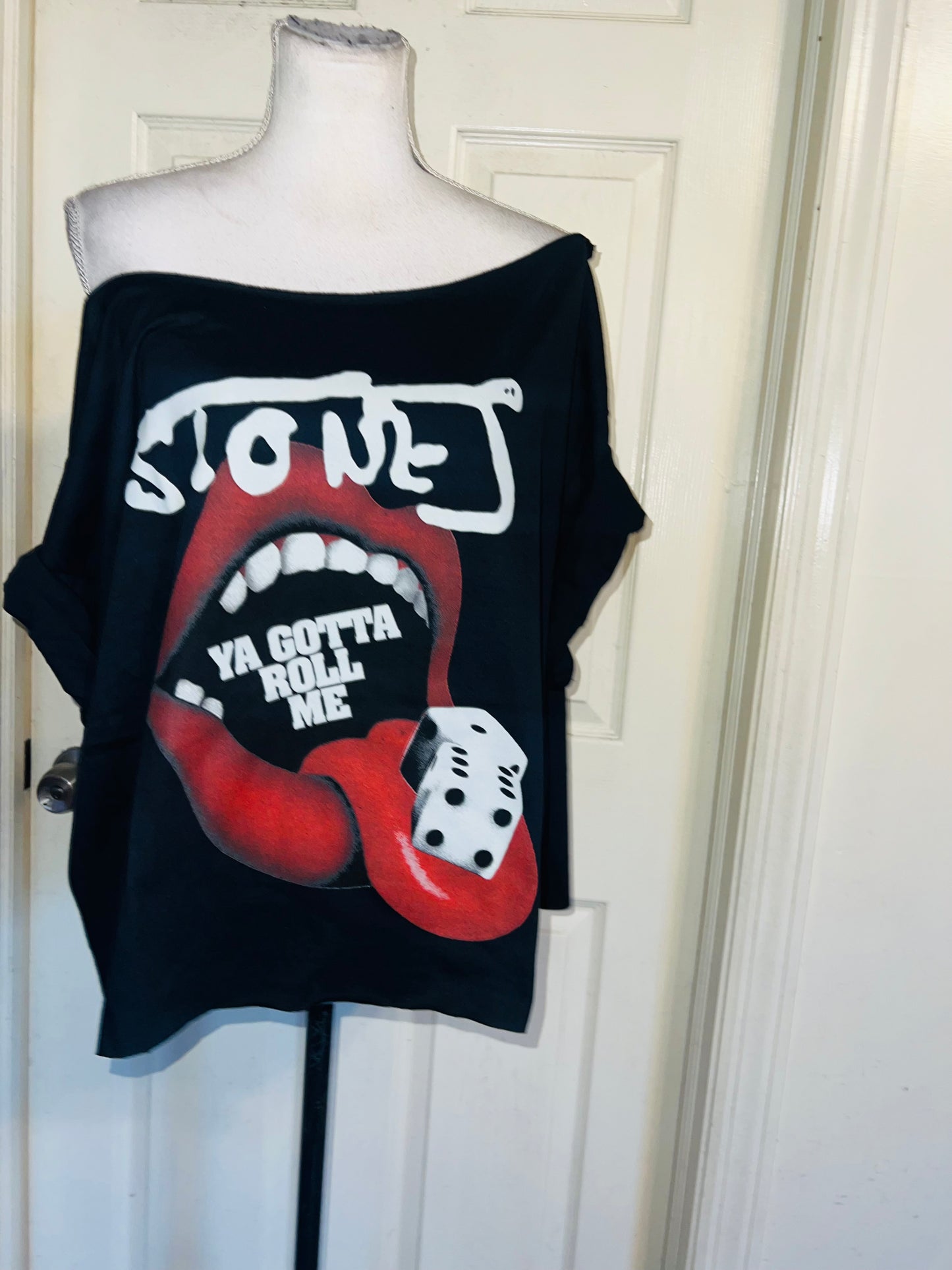 Rolling Stones Off The Shoulder Oversized Distressed Tee