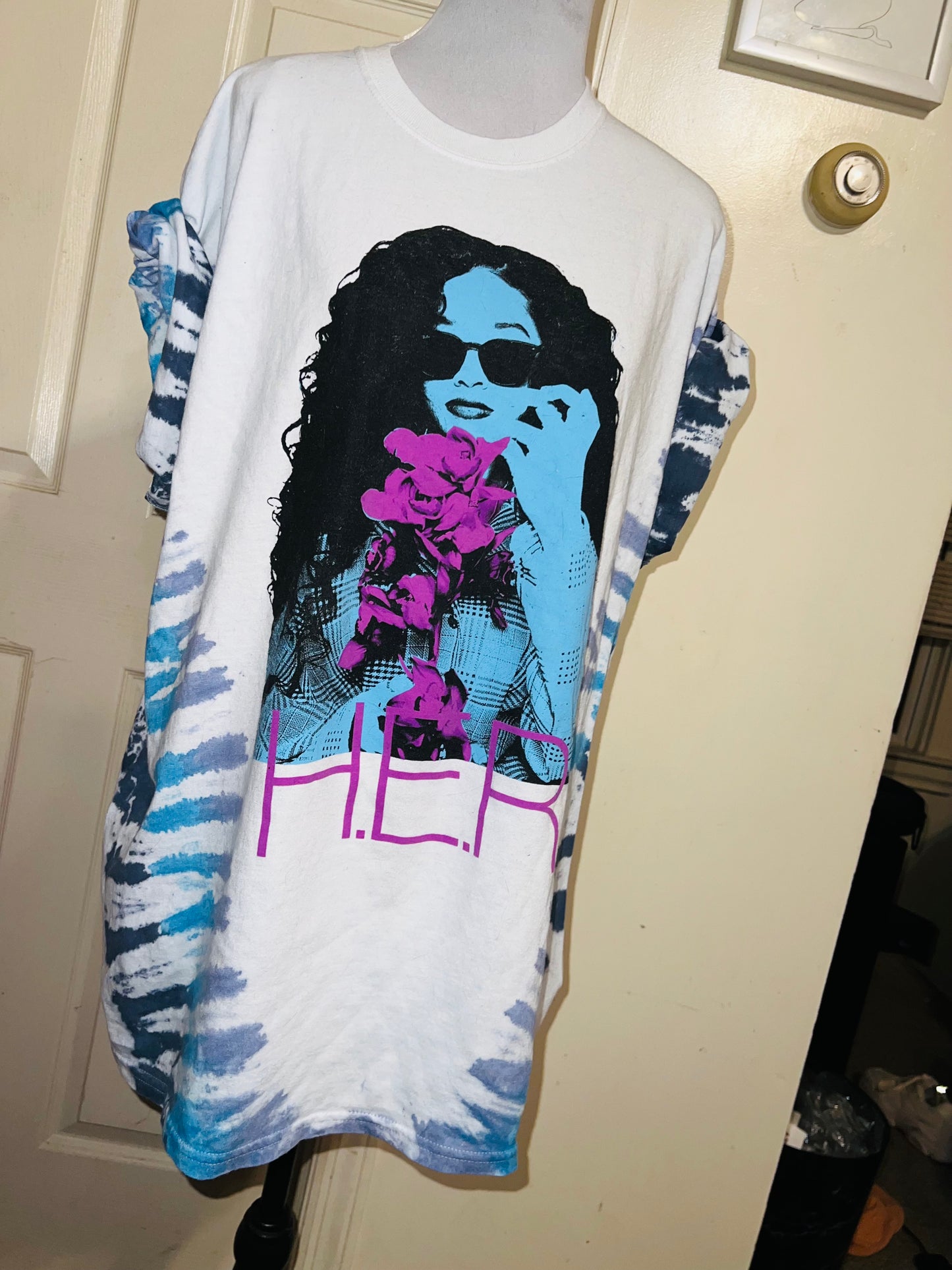 H.E.R Tie Dye Oversized Distressed Tee