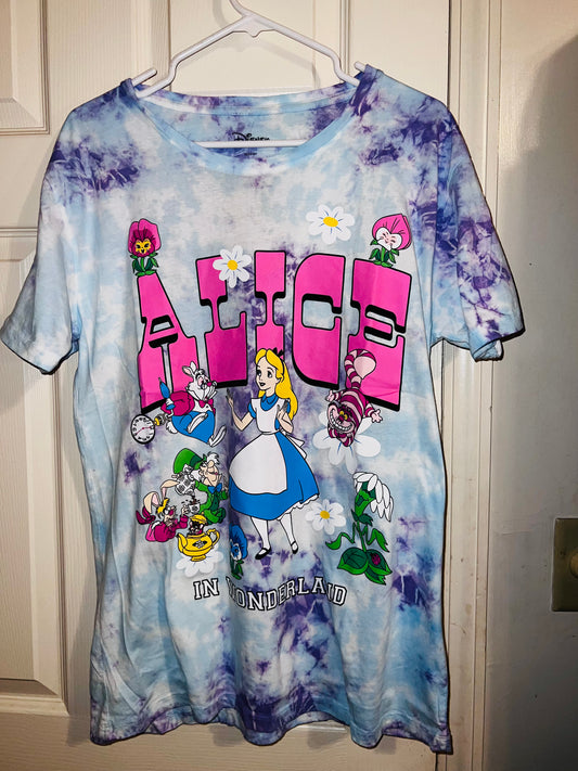 Alice in Wonderland Tie Dye Oversized Distressed Tee