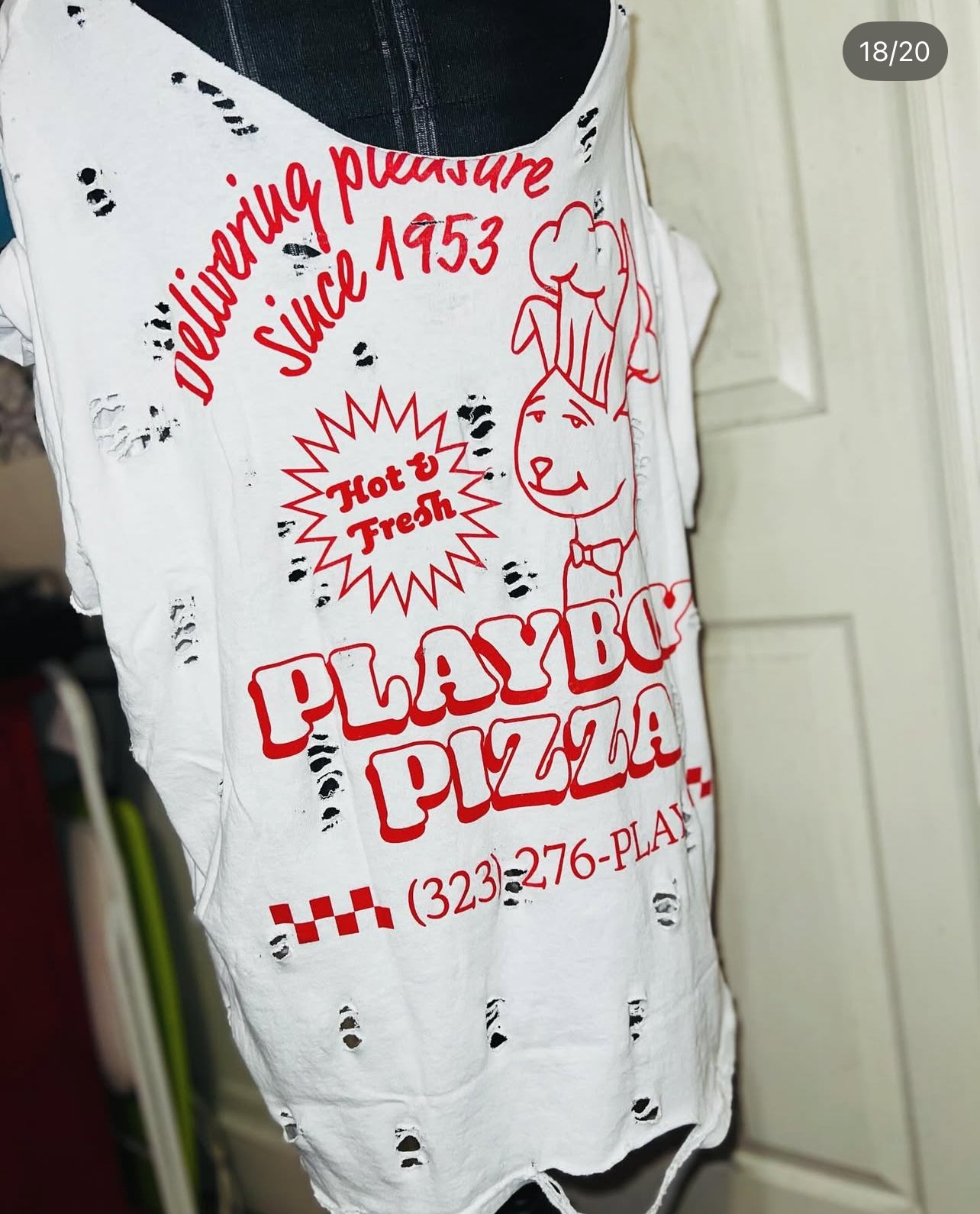 Playboy Pizza Double Sided Distressed Tee