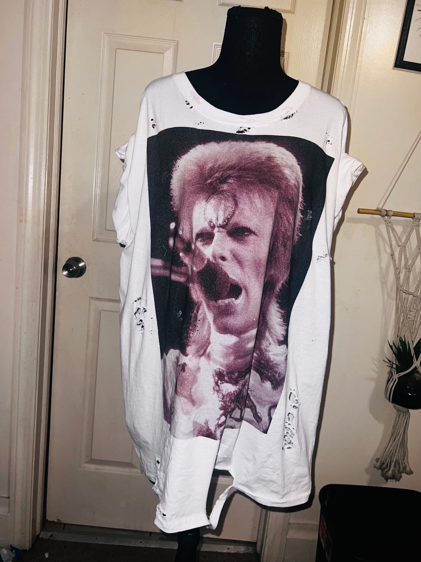 David Bowie Black & White Oversized Distressed Tee