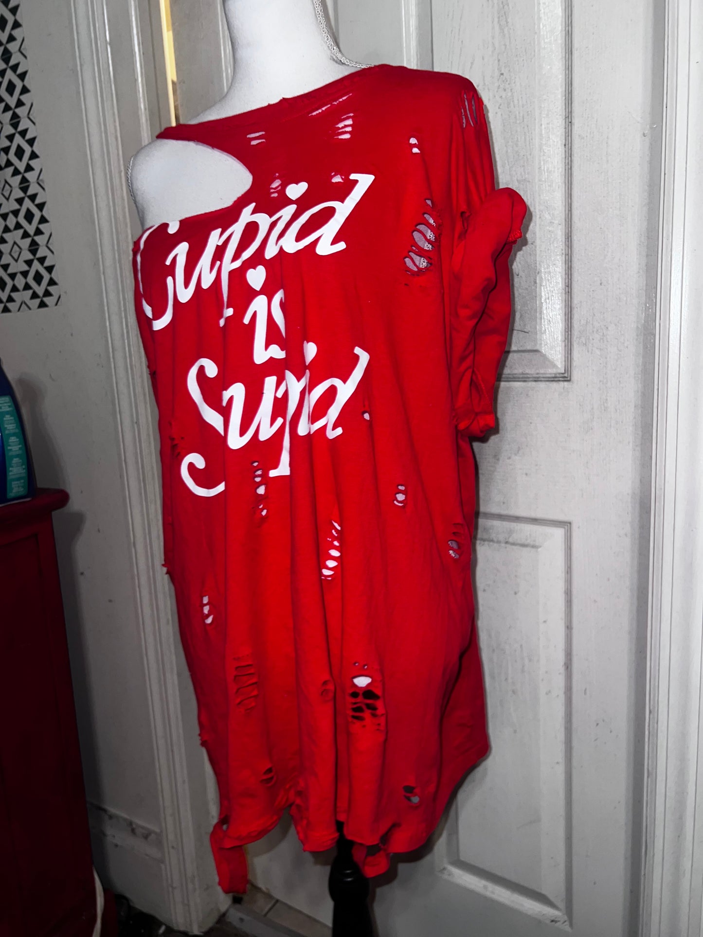 Cupid is Stupid Oversized Distressed Tee
