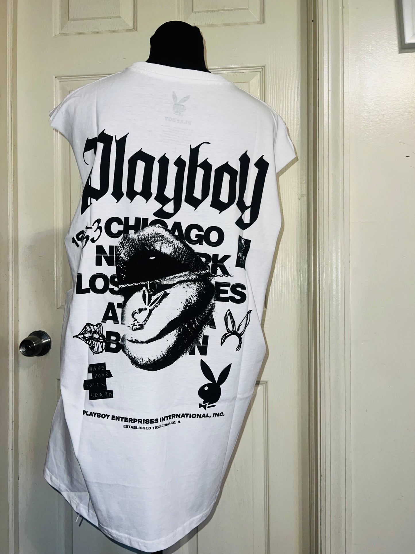 Playboy Double Sided Oversized Distressed Tank