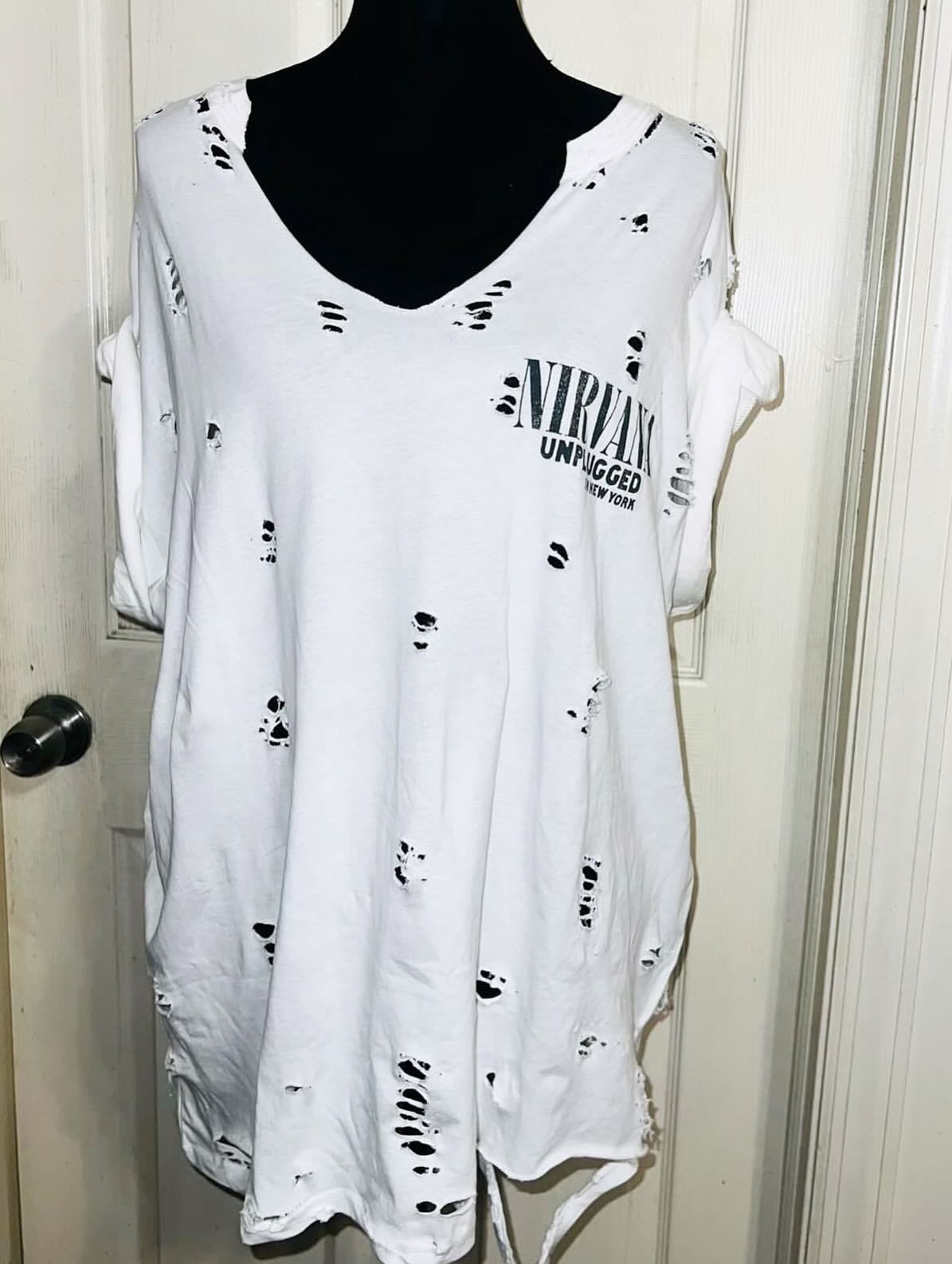 Nirvana Double Sided Oversized Distressed Tee
