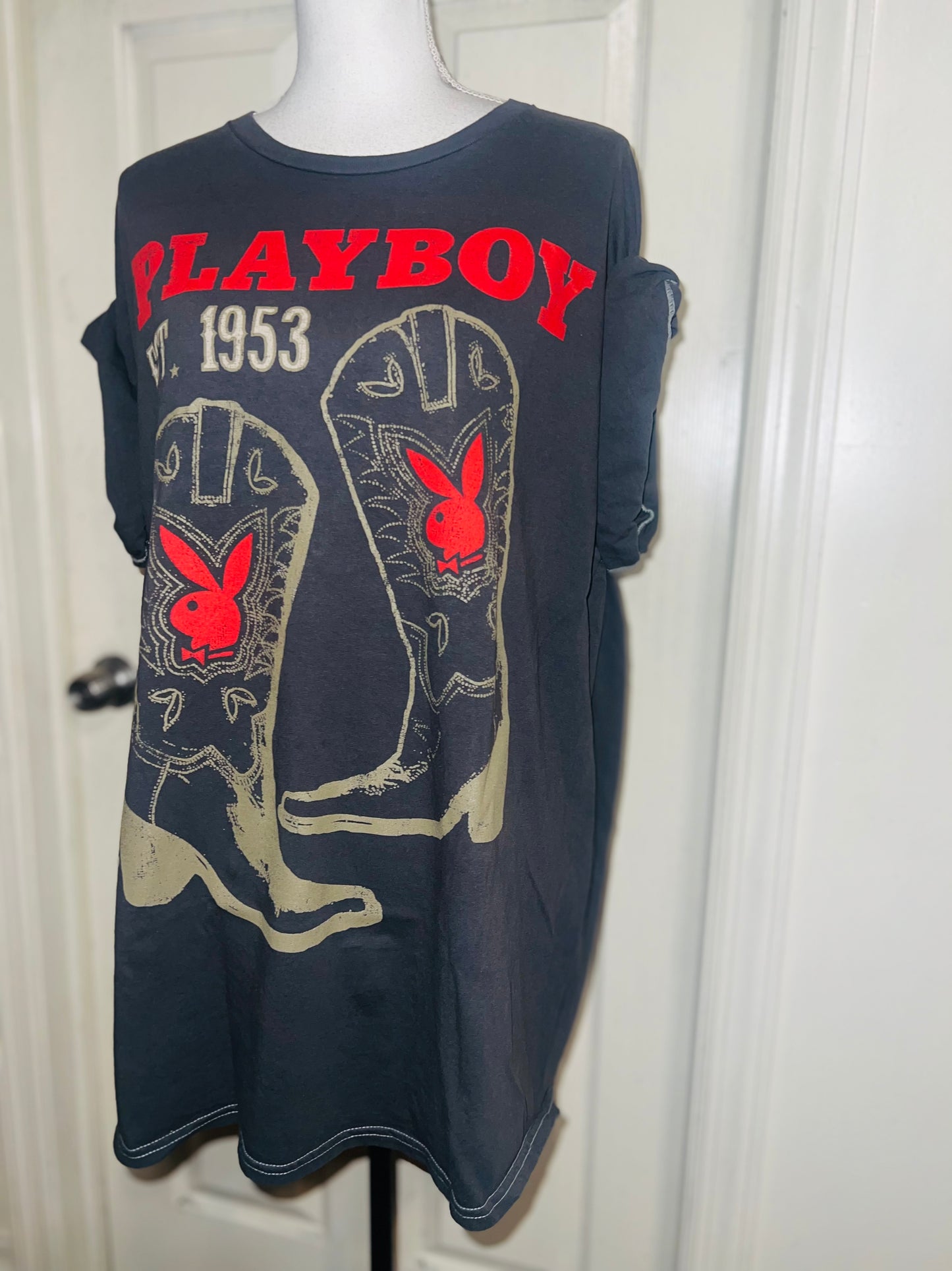 Playboy Cowboy Oversized Distressed Tee