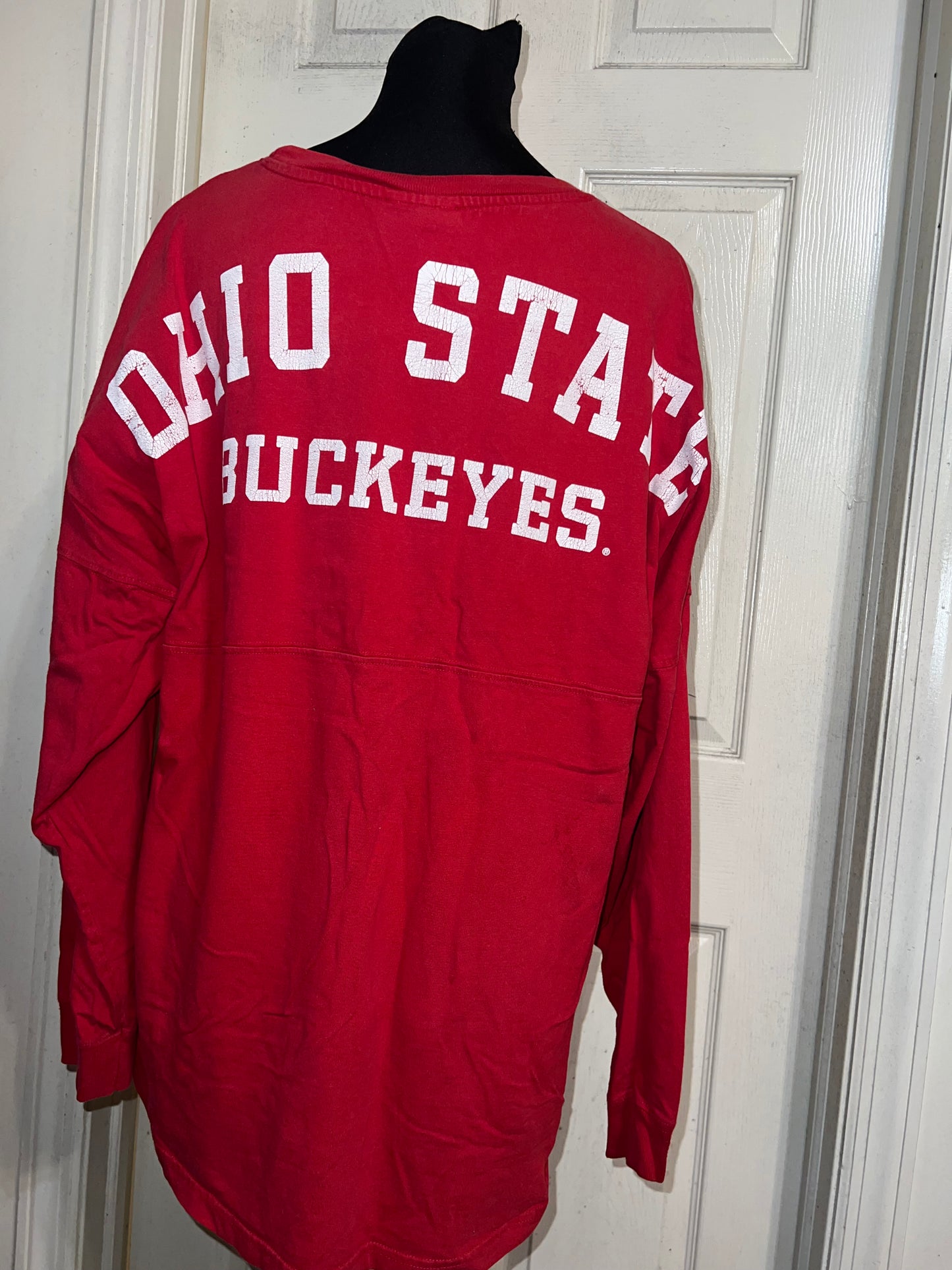 Ohio State Double Sided Oversized Distressed Long Sleeve Tee