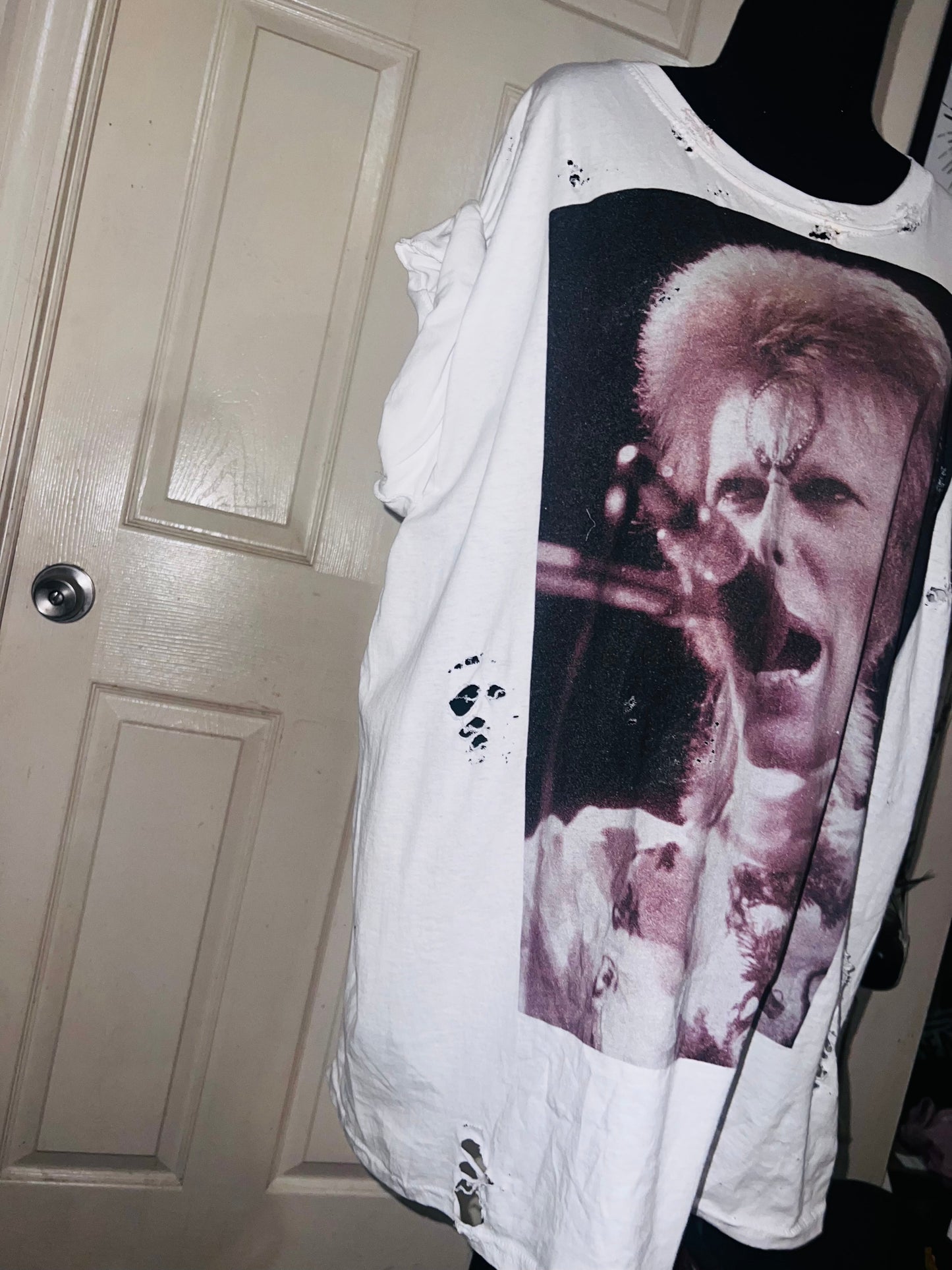 David Bowie Black & White Oversized Distressed Tee