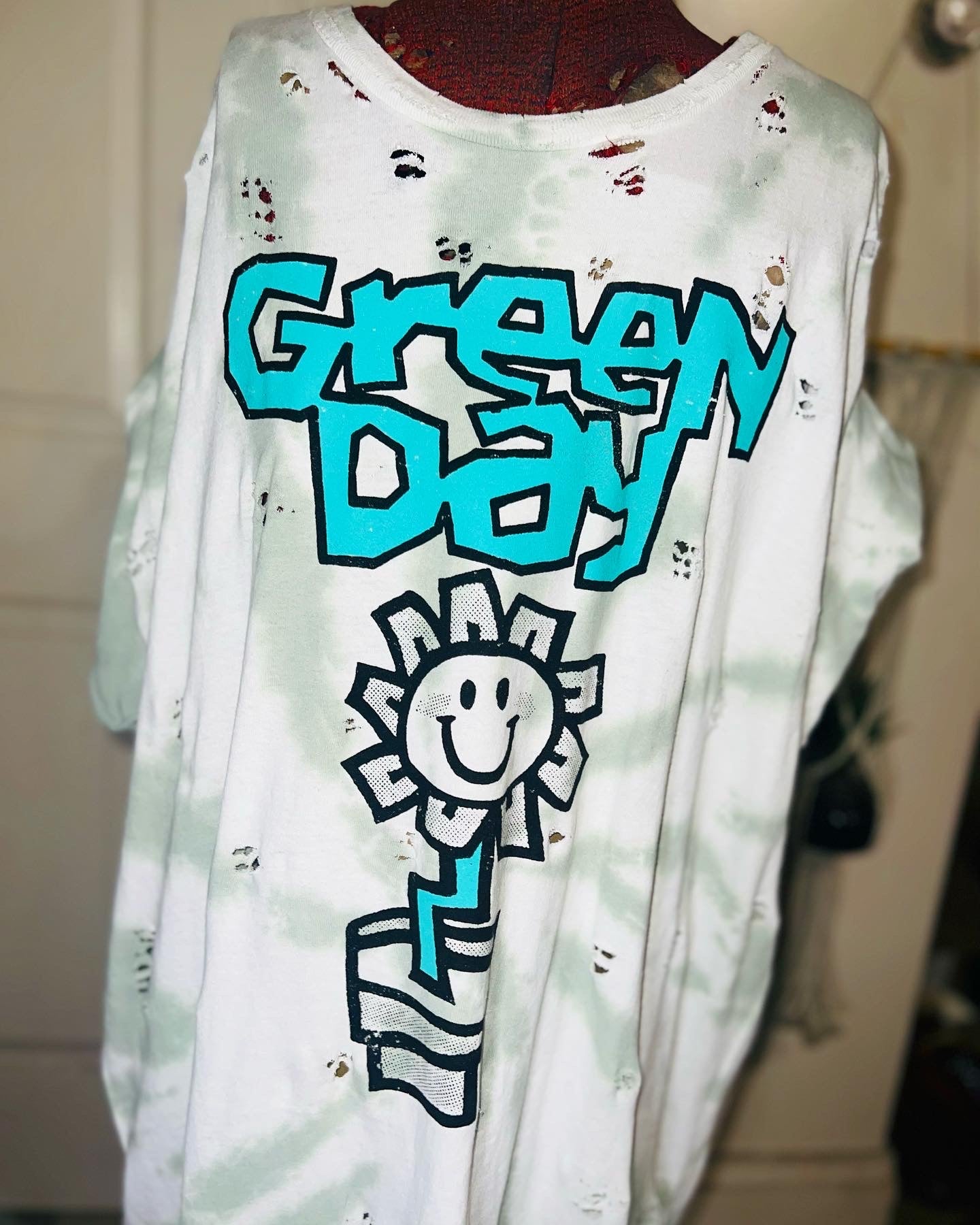 Green Day Tie Dye Double Sided Distressed Tee