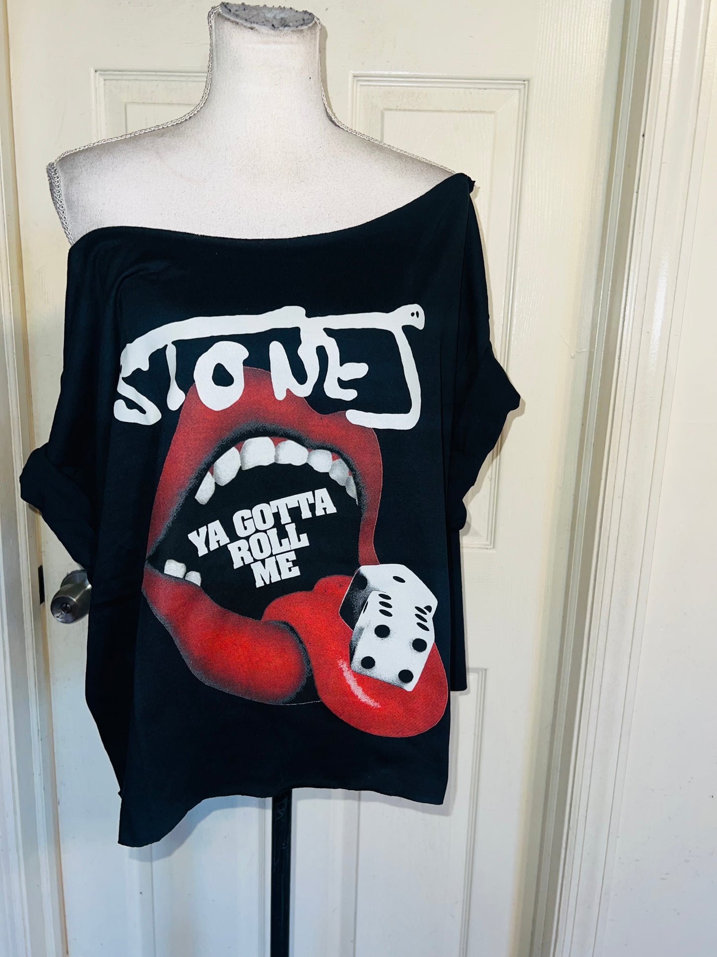 Rolling Stones Off The Shoulder Oversized Distressed Tee