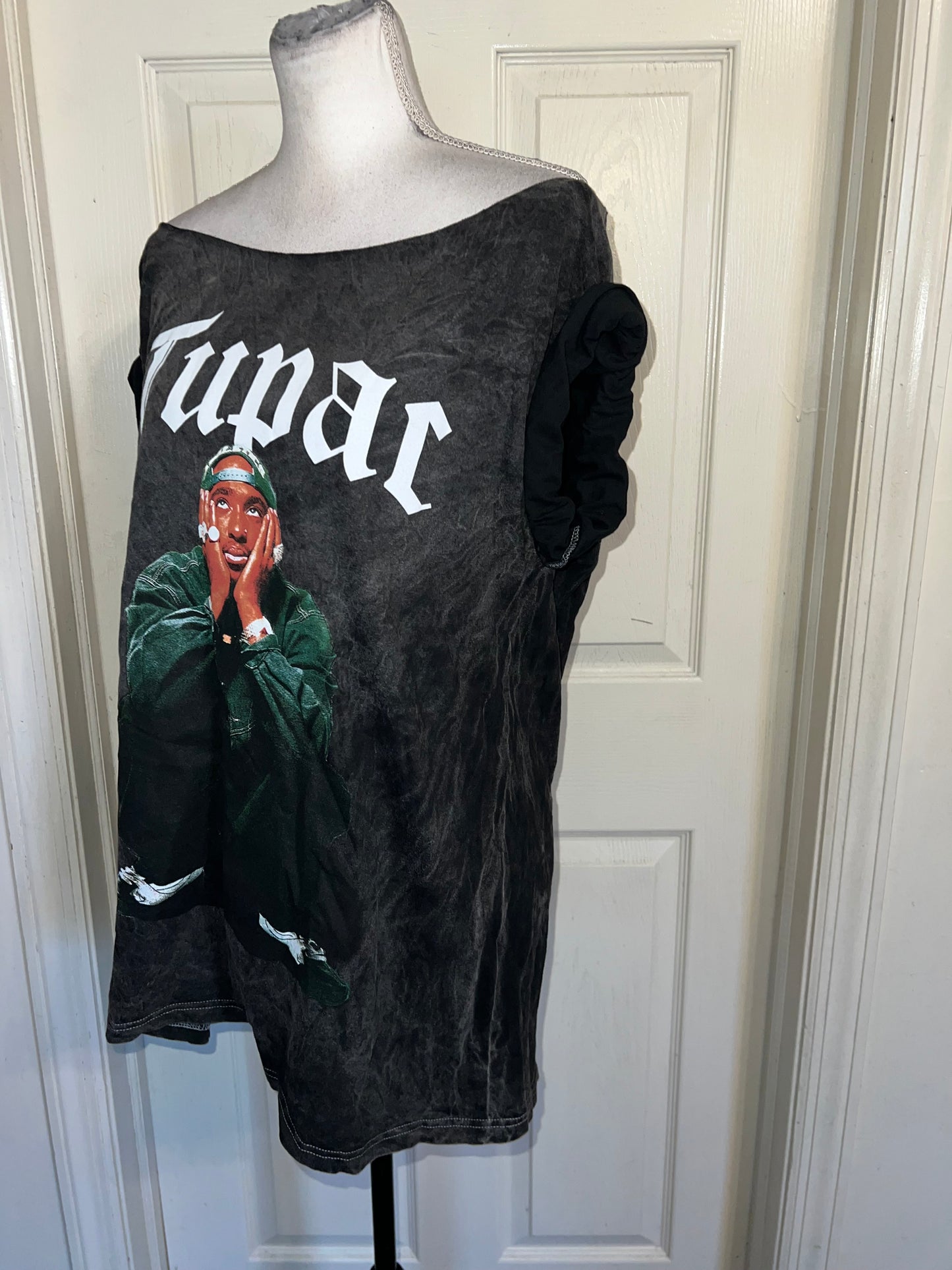 Tupac Oversized Distressed Off The Shoulder Tee