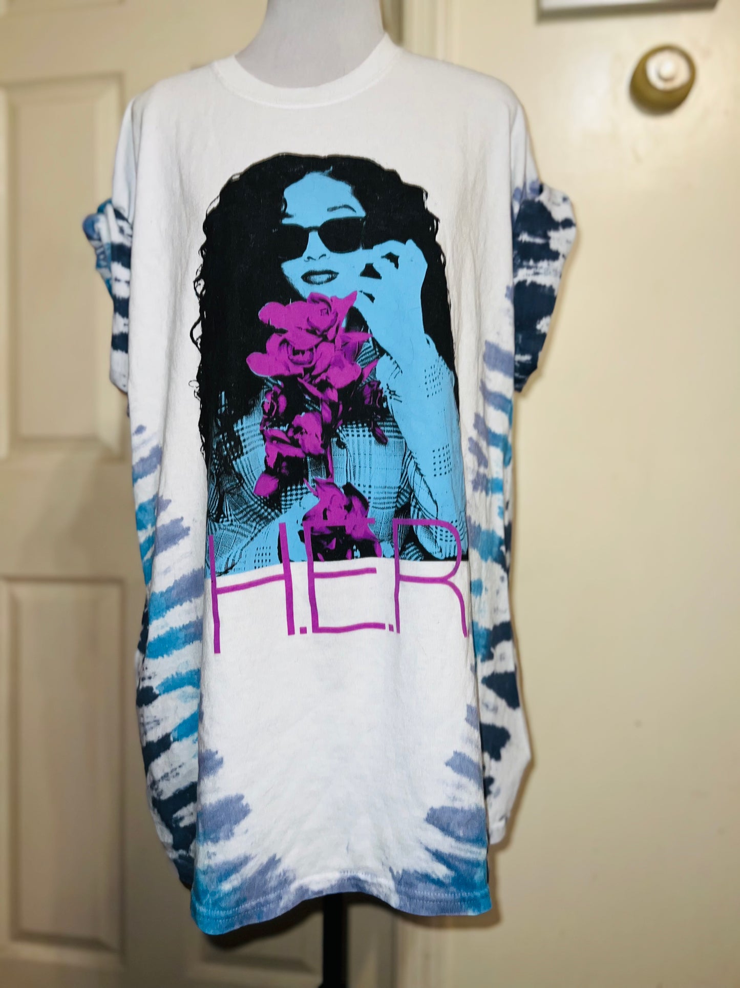 H.E.R Tie Dye Oversized Distressed Tee