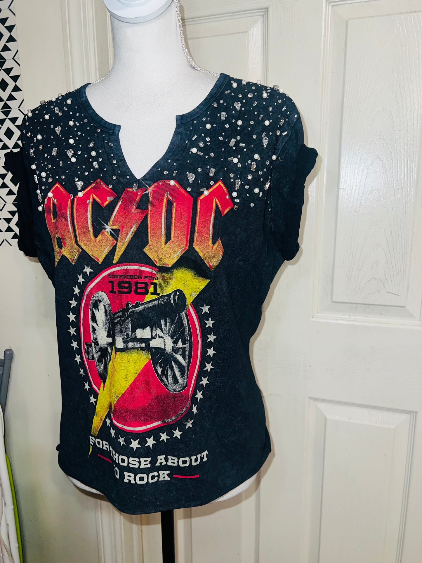 AC/DC Distressed Embellished Tee