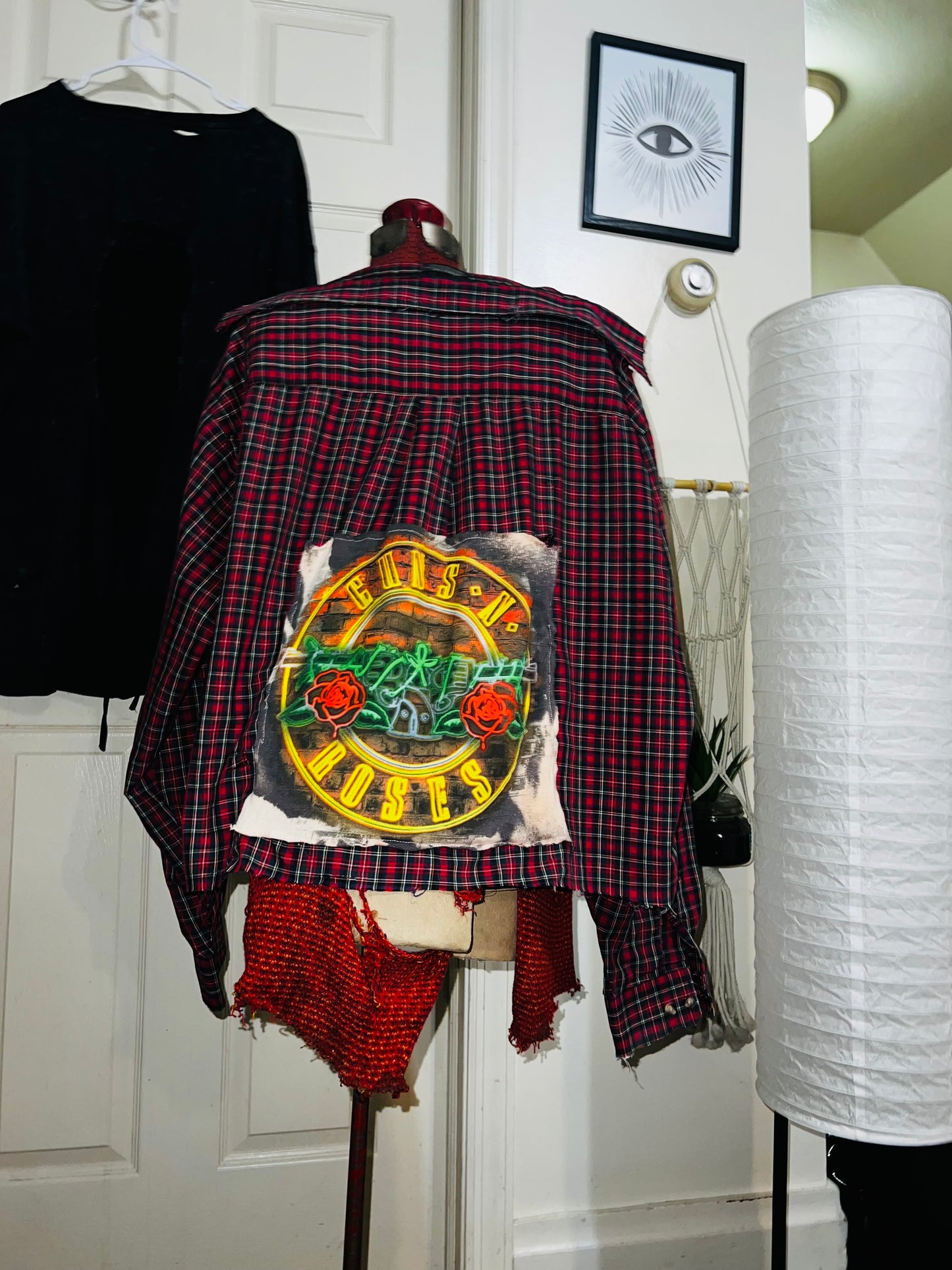 Red Flannel/Button Up W/ Guns n Roses Patch Distressed (bleach option)