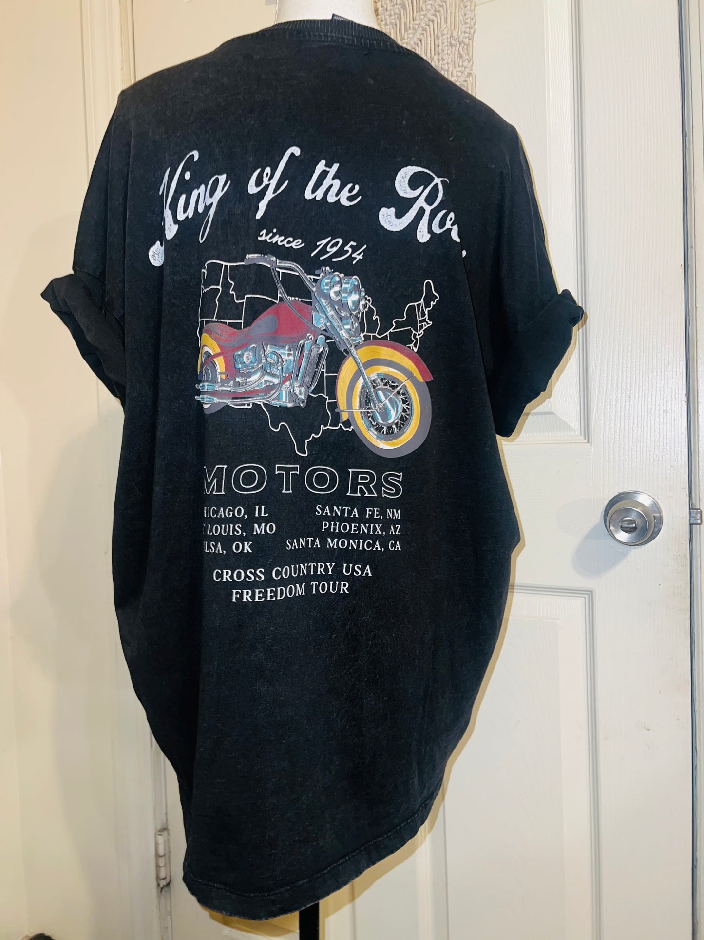 Motorcycle Tour Double Sided Oversized Distressed Tee