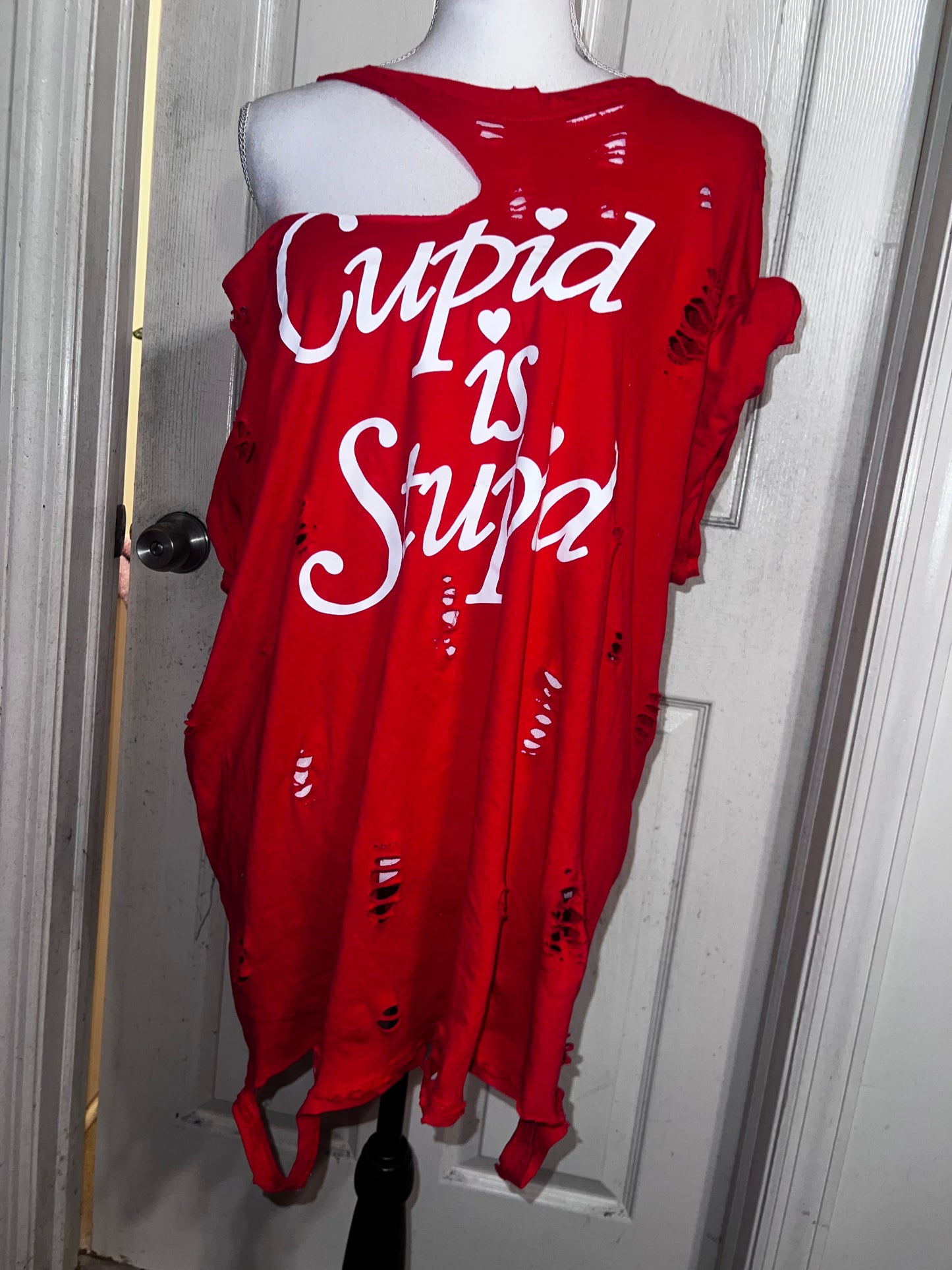 Cupid is Stupid Oversized Distressed Tee