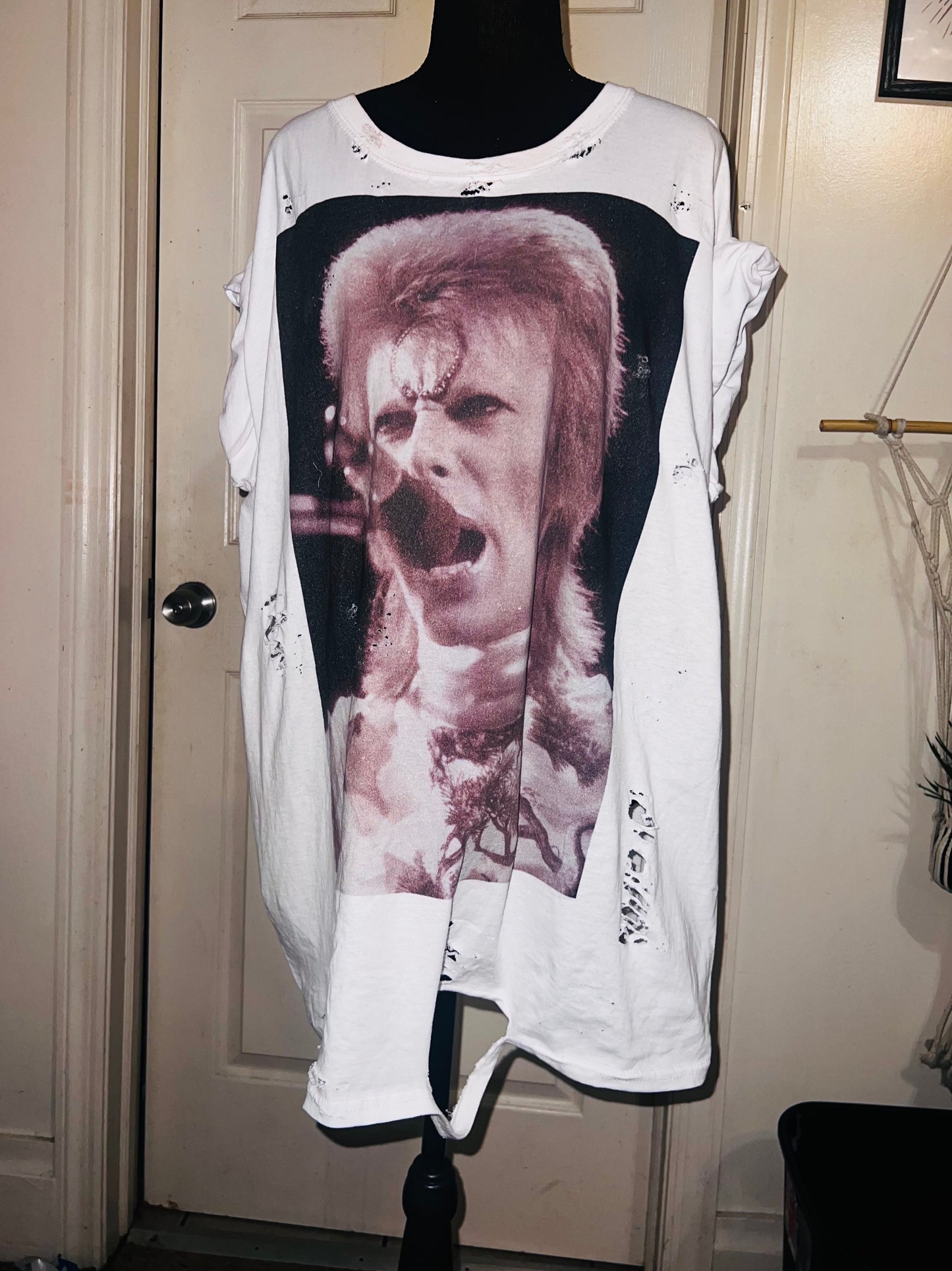 David Bowie Black & White Oversized Distressed Tee
