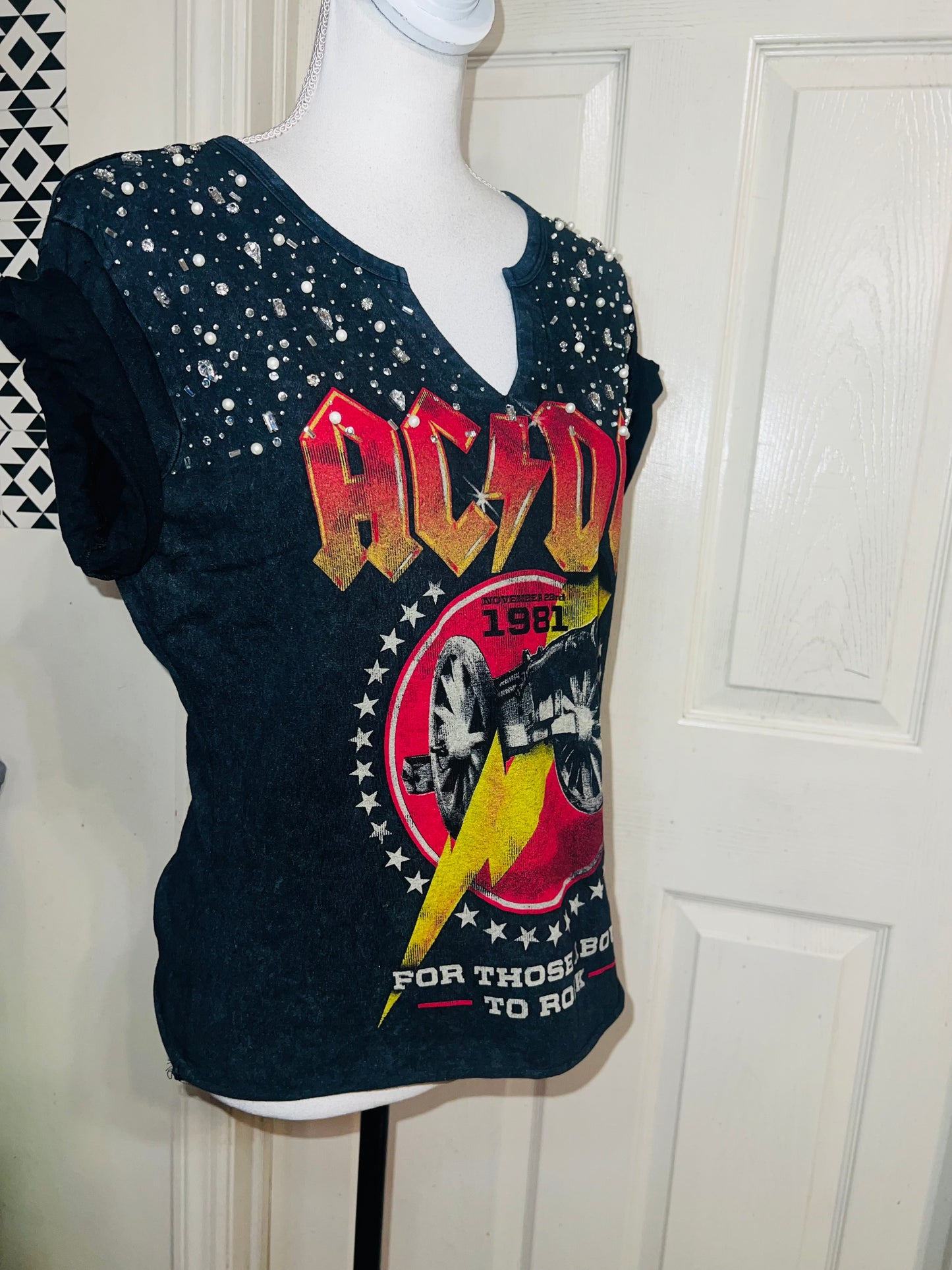 AC/DC Distressed Embellished Tee