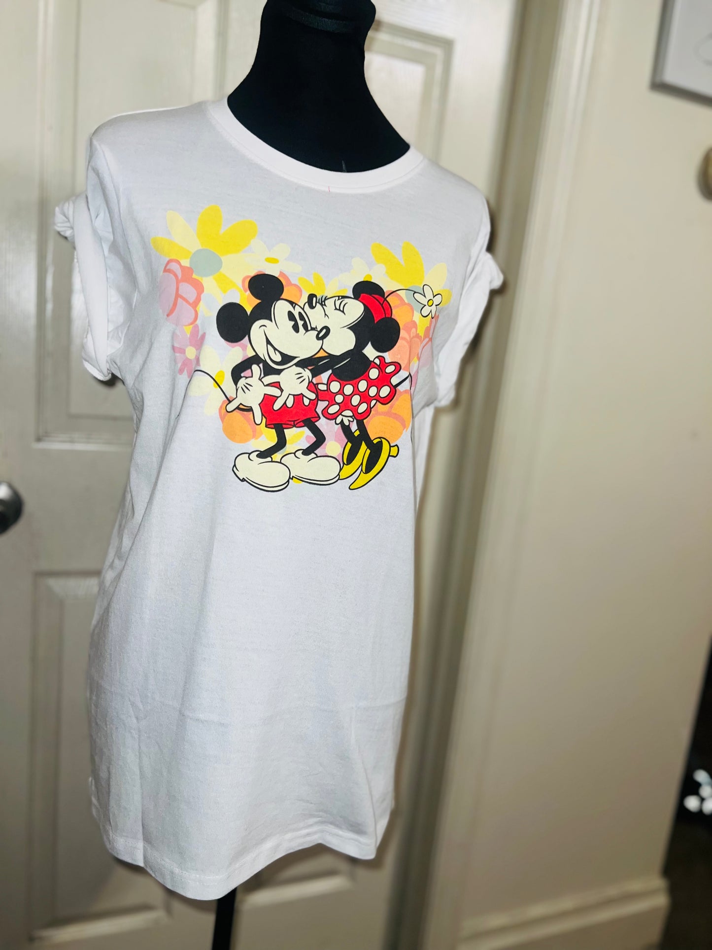 Mickey and Minnie Mouse Oversized Distressed Tee