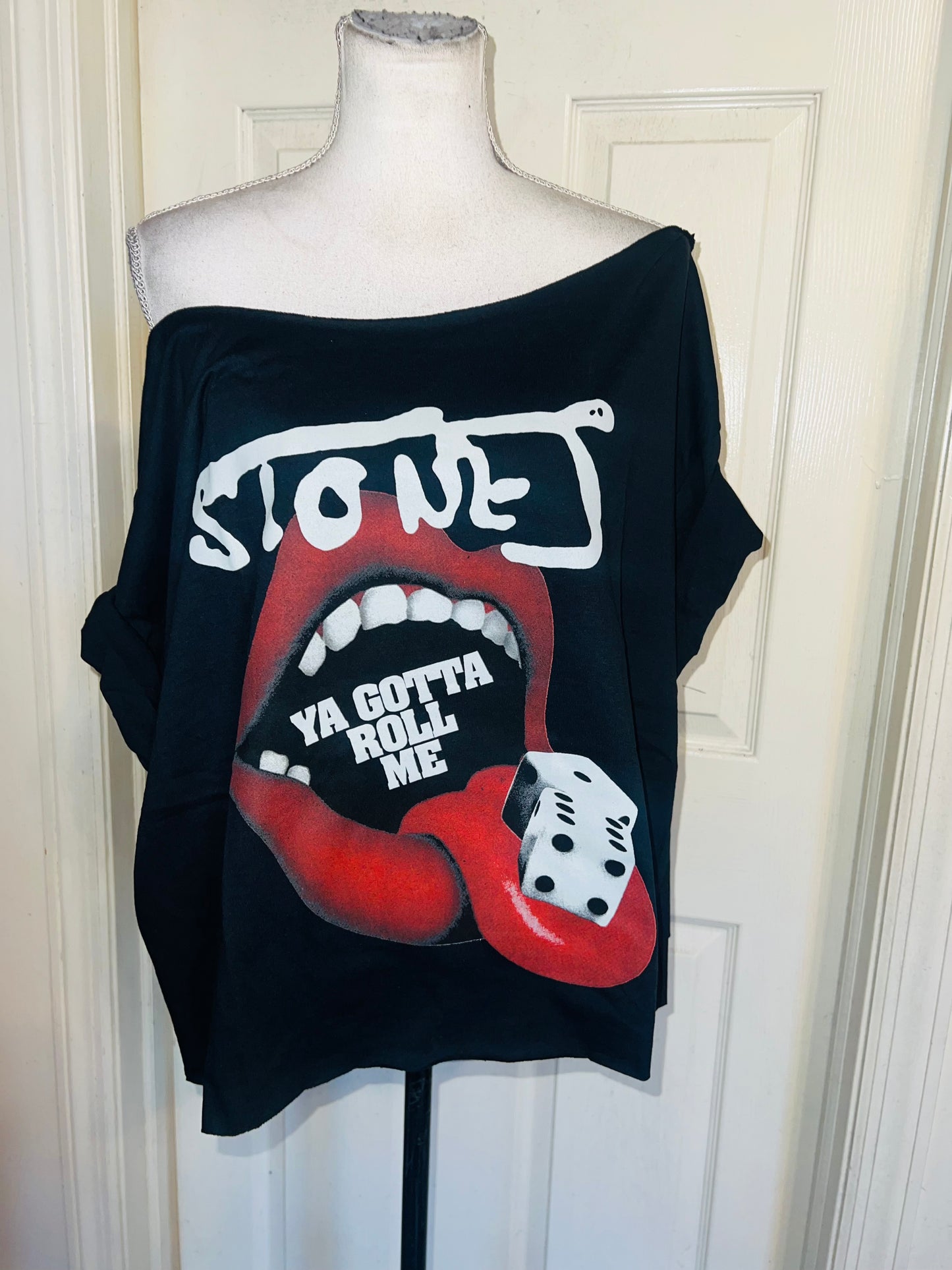 Rolling Stones Off The Shoulder Oversized Distressed Tee