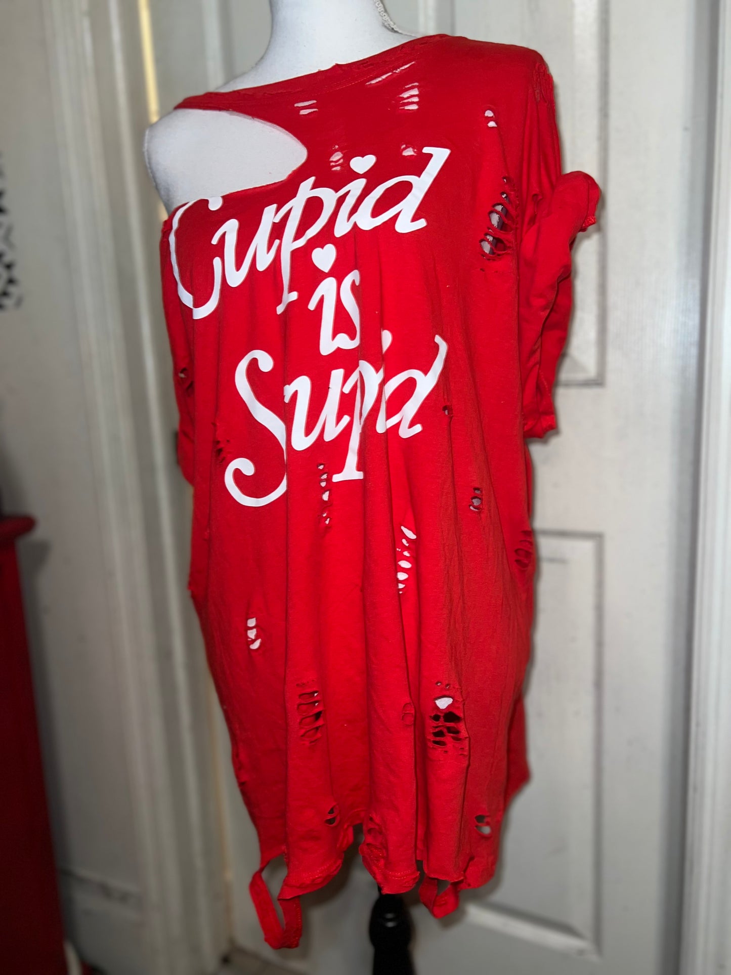 Cupid is Stupid Oversized Distressed Tee