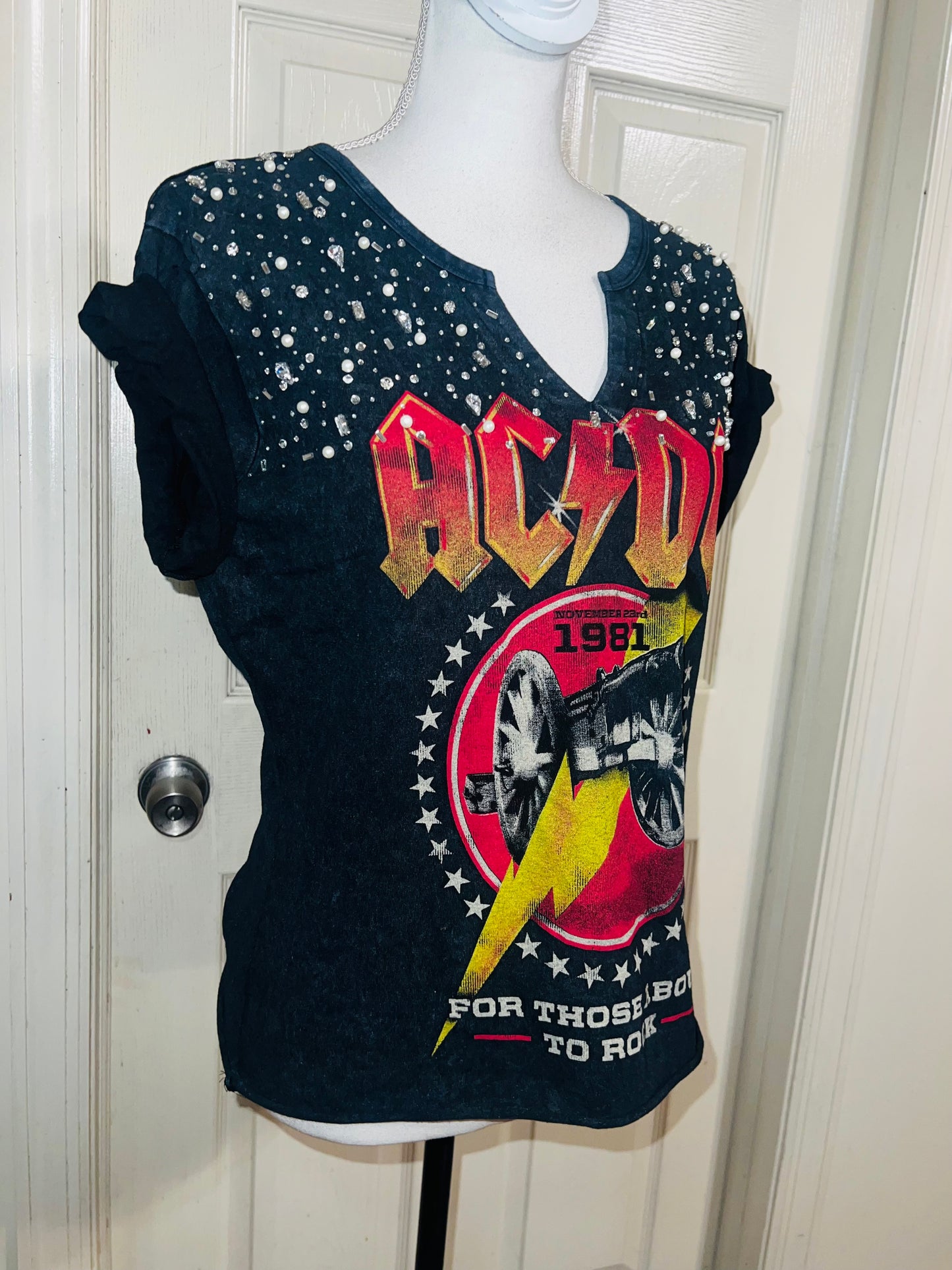 AC/DC Distressed Embellished Tee