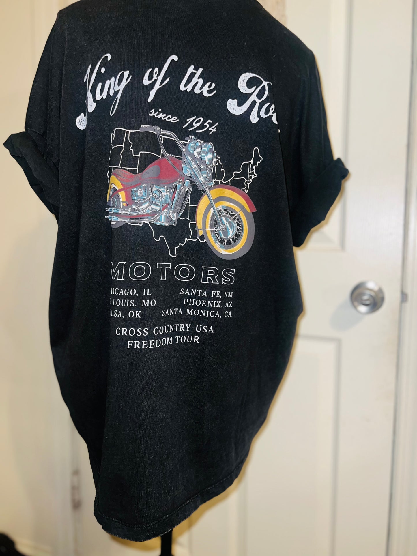 Motorcycle Tour Double Sided Oversized Distressed Tee