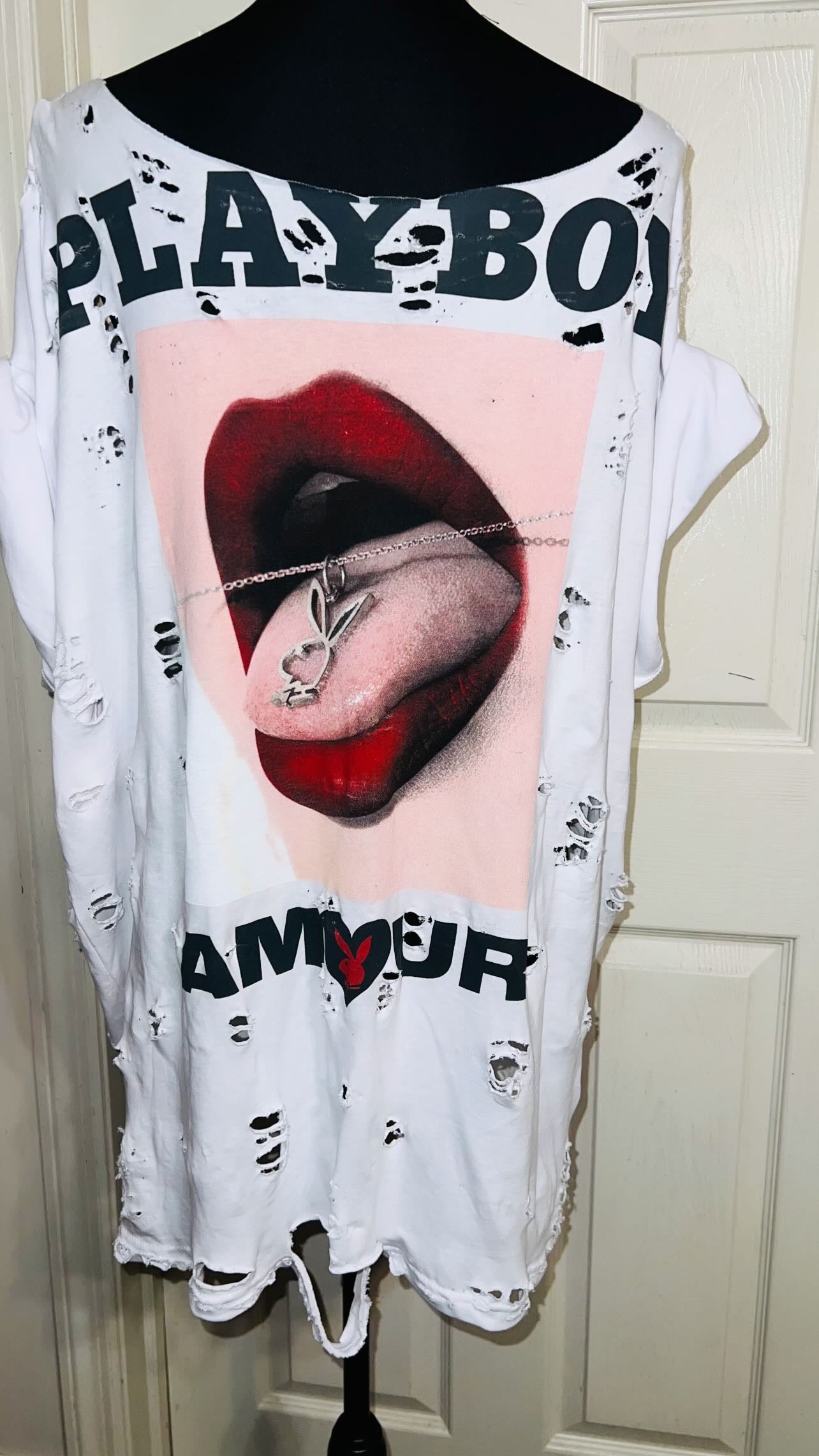 Playboy Double Sided Oversized Distressed Tee