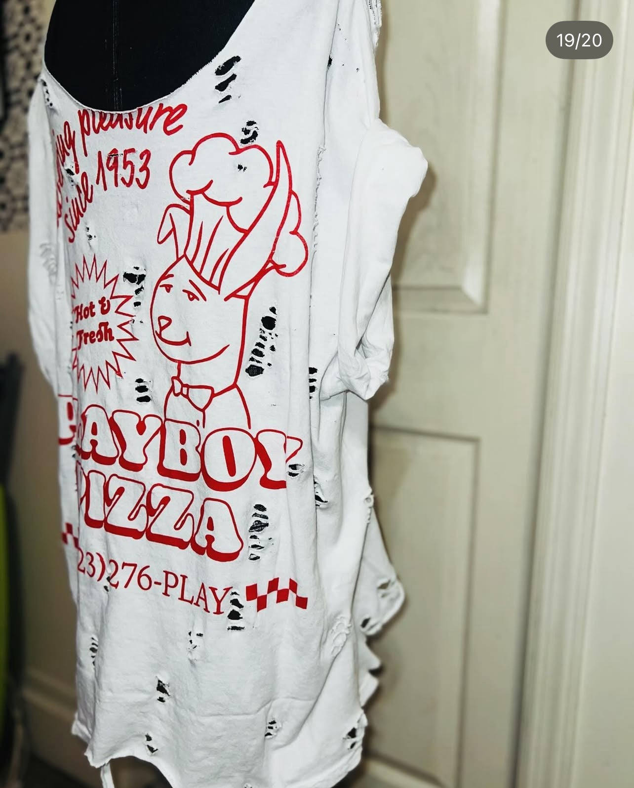 Playboy Pizza Double Sided Distressed Tee