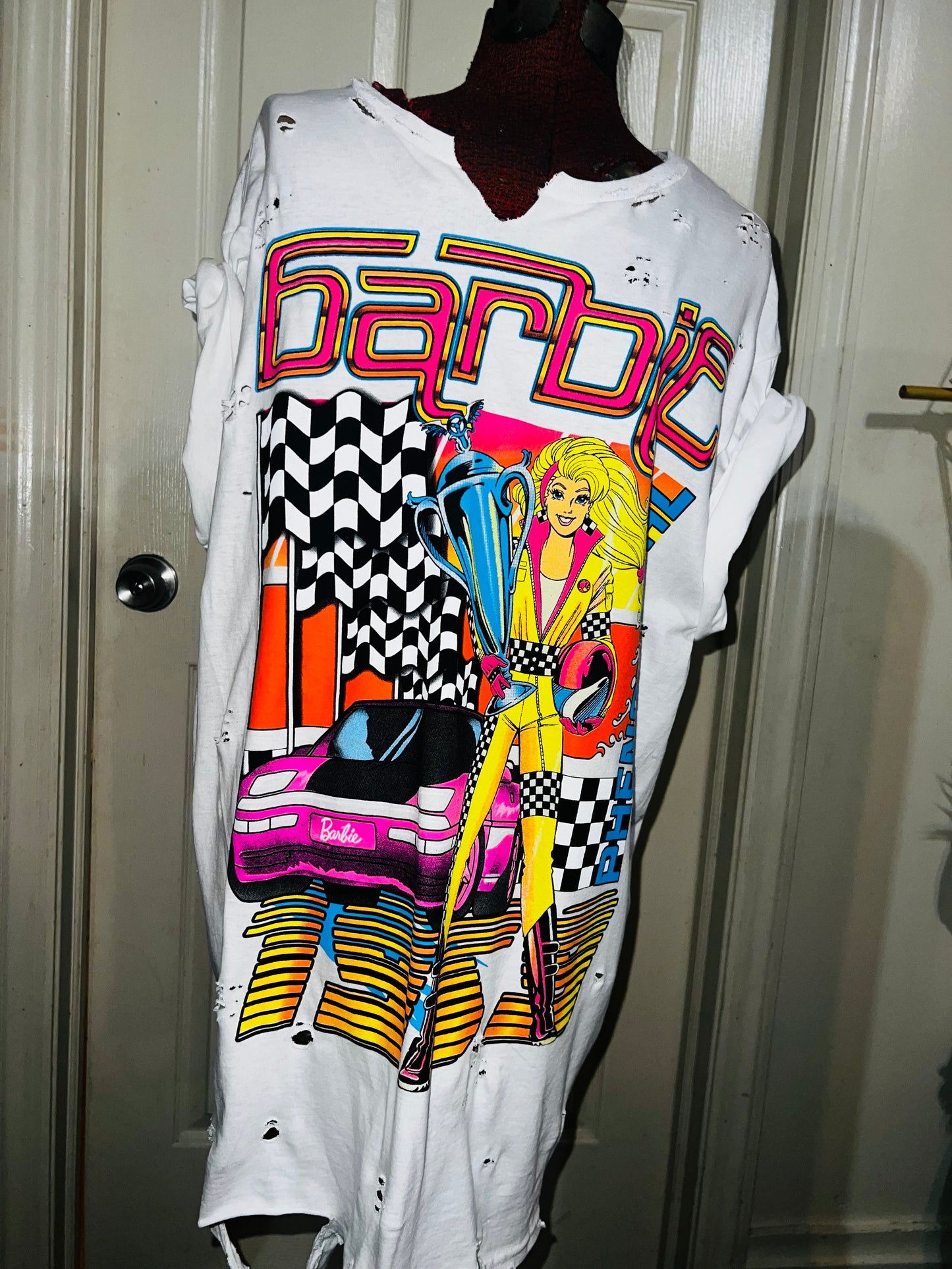 Barbie Race Car Oversized Distressed Tee