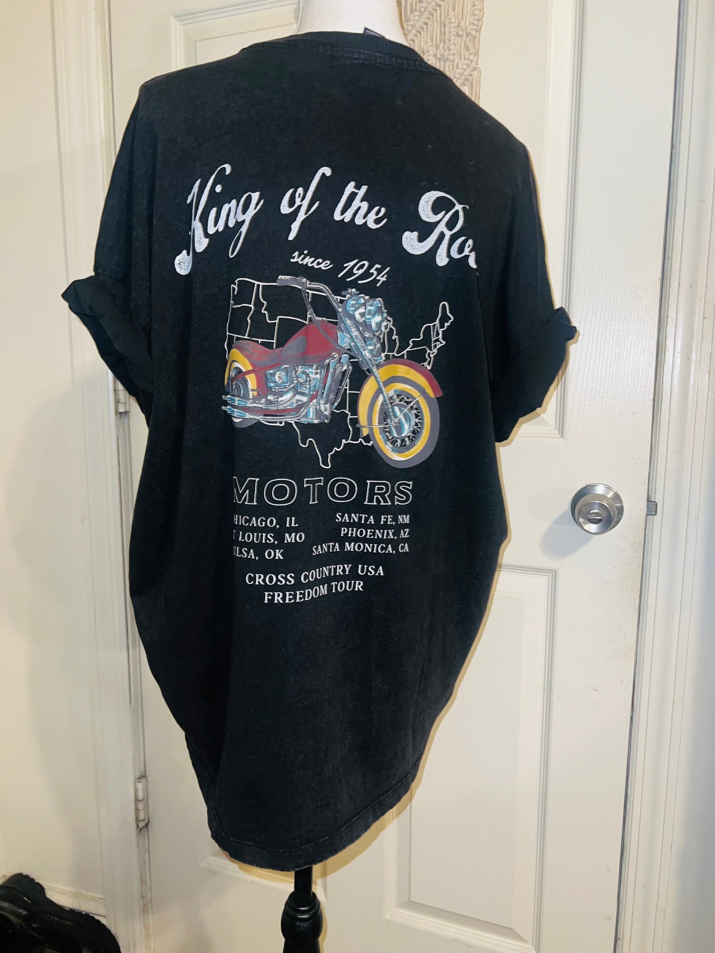 Motorcycle Tour Double Sided Oversized Distressed Tee