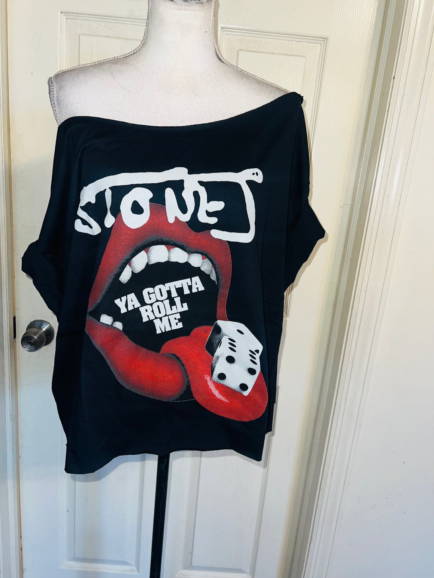 Rolling Stones Off The Shoulder Oversized Distressed Tee