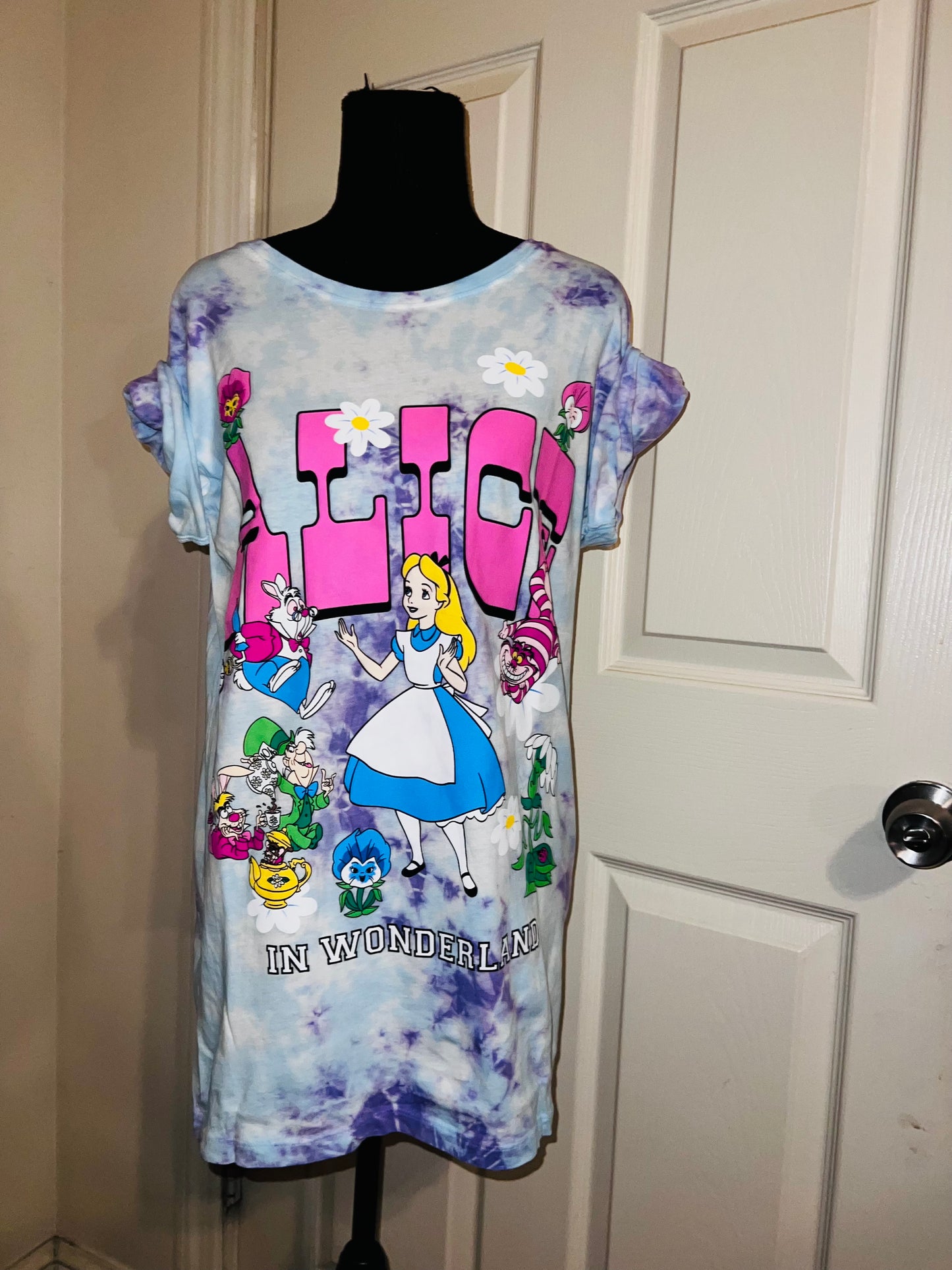 Alice in Wonderland Tie Dye Oversized Distressed Tee