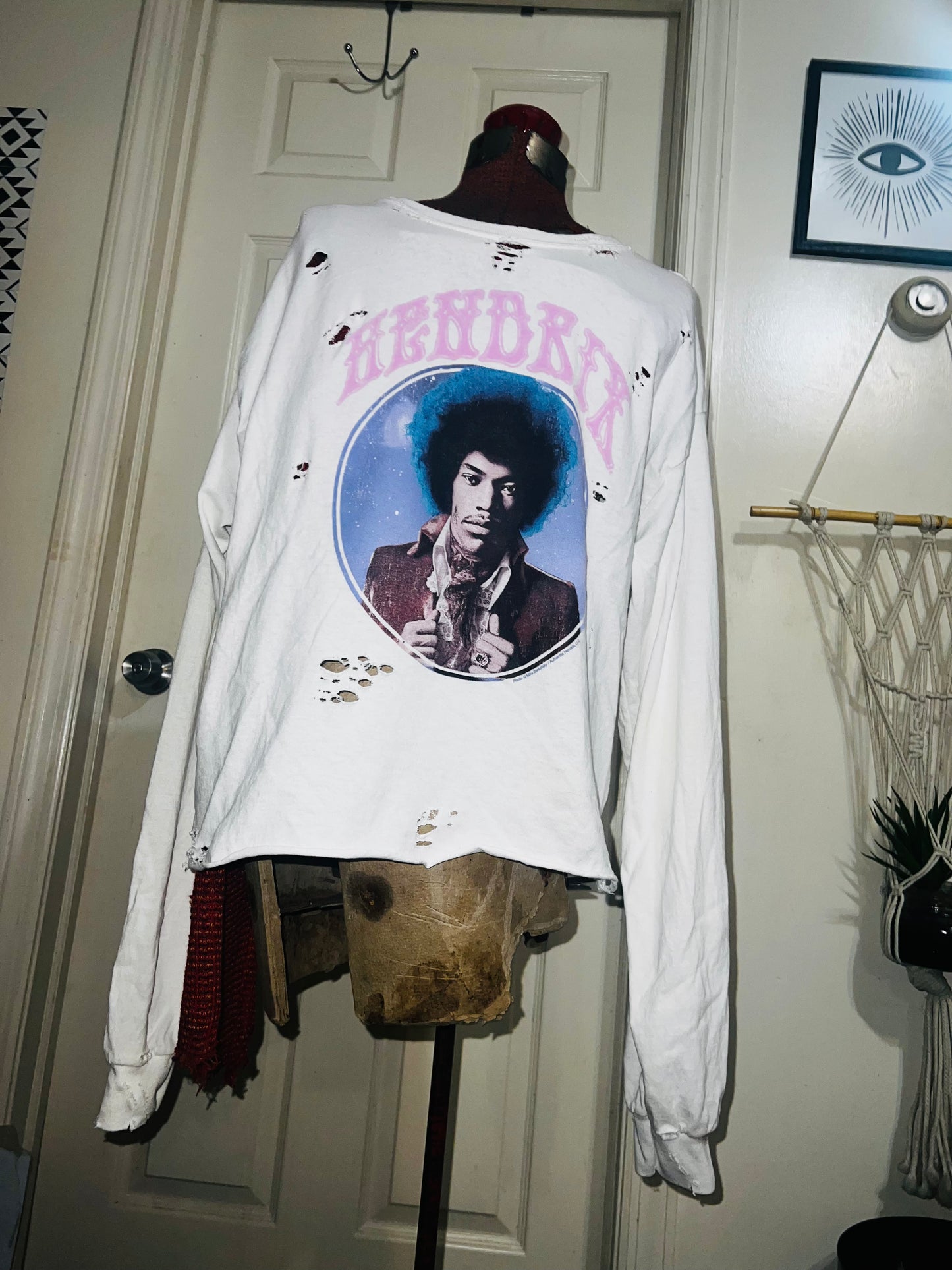 Jimi Hendrix Oversized Distressed Long Sleeve Shirt